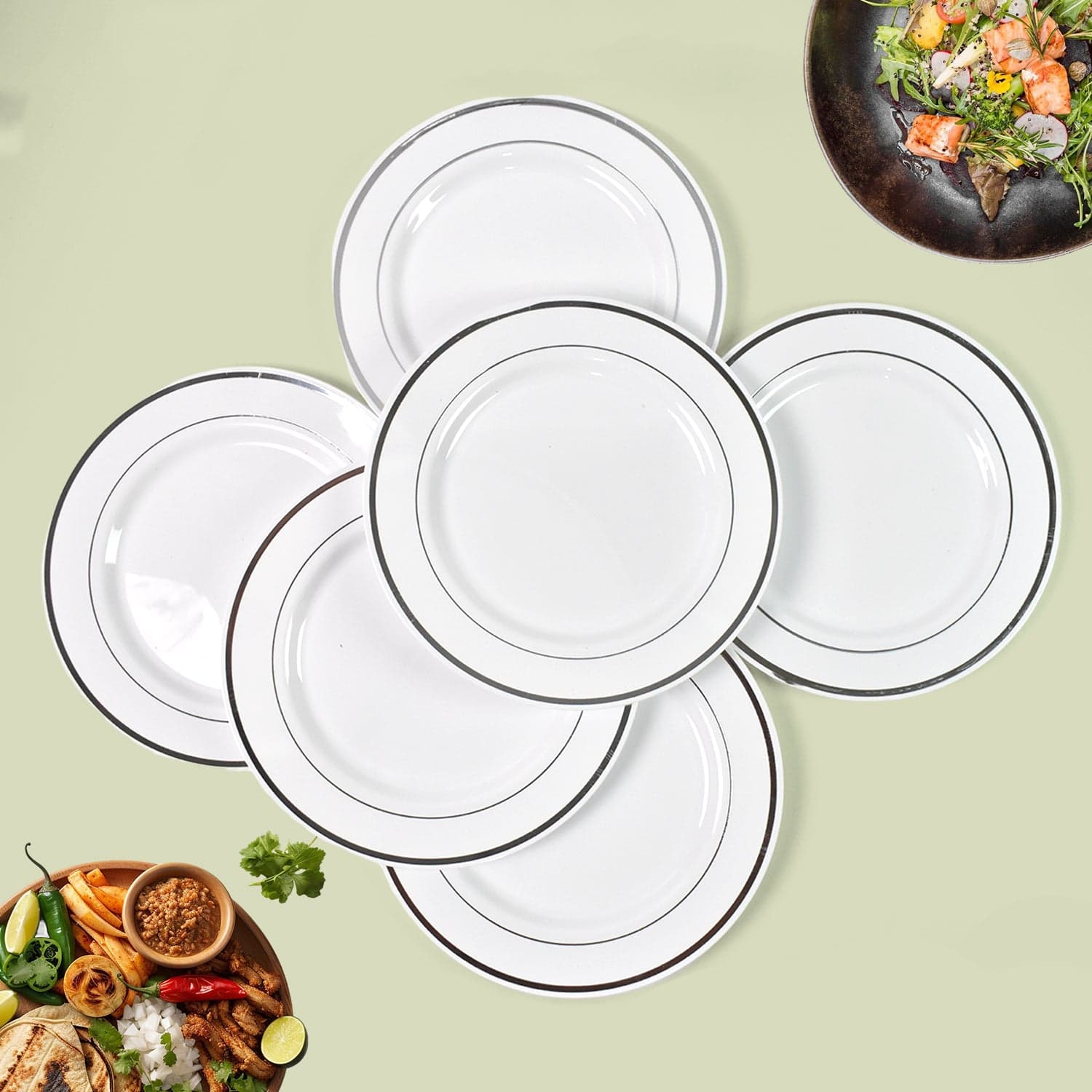 Round Plastic Dinner Plates Wedding Birthday Party Tableware Supplies (6 Pcs Set) thumbnail 1