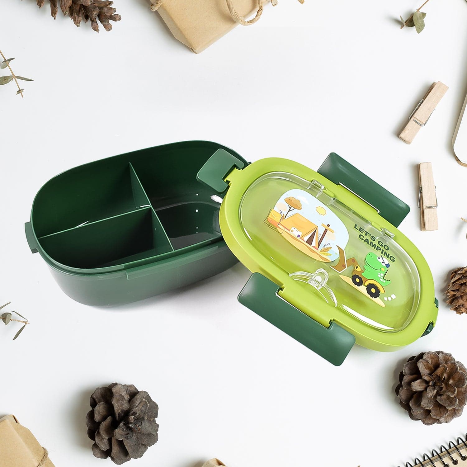 Plastic Lunch Box Leak Proof 3 Compartment with Bottle, Spoon and Fork (1 Set) thumbnail 4