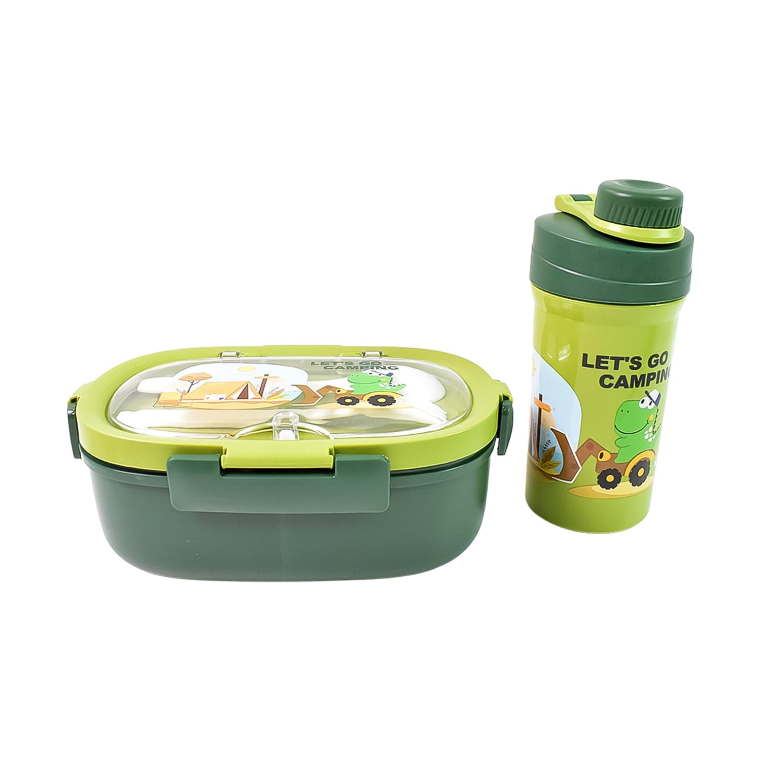 Plastic Lunch Box Leak Proof 3 Compartment with Bottle, Spoon and Fork (1 Set) thumbnail 5