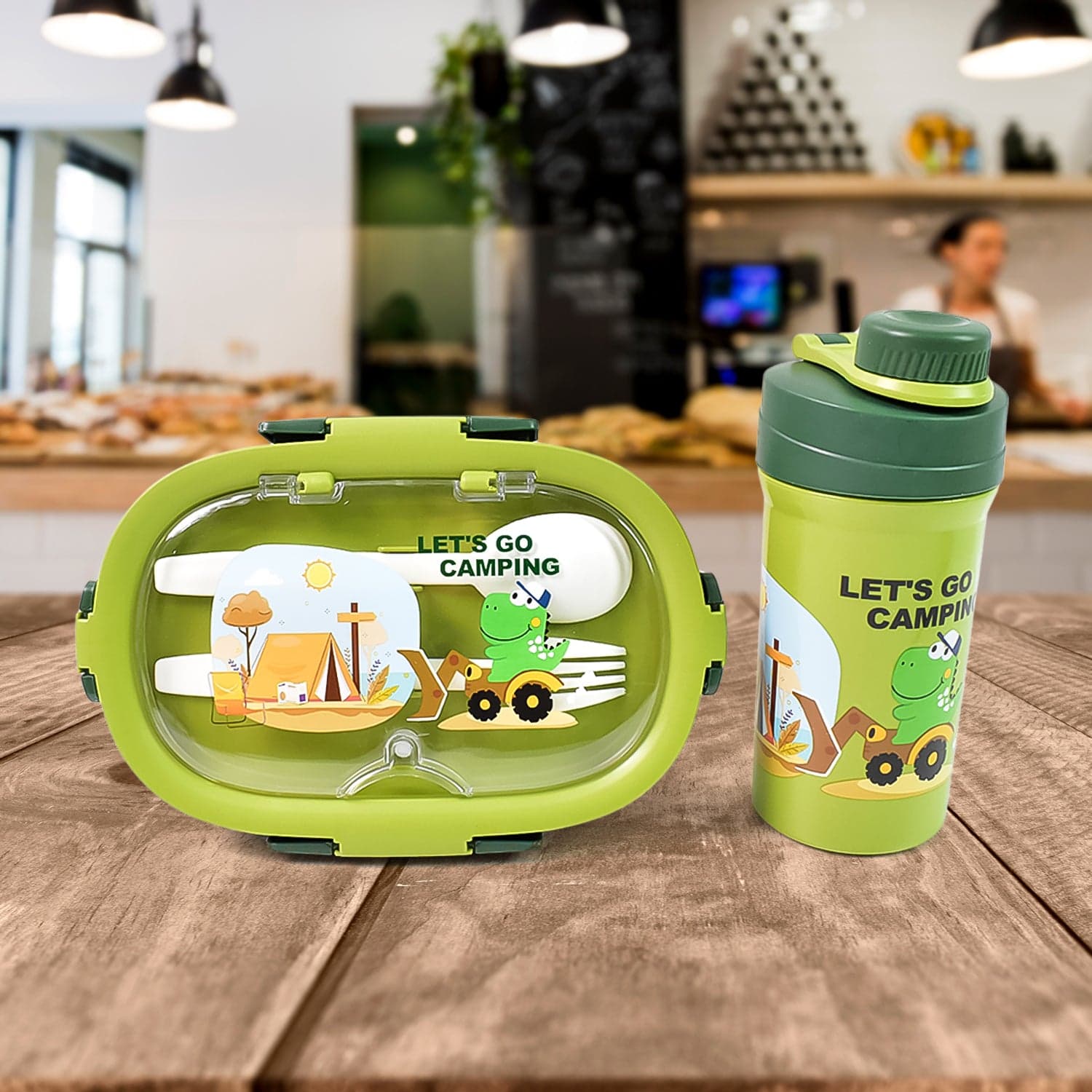 Plastic Lunch Box Leak Proof 3 Compartment with Bottle, Spoon and Fork (1 Set) thumbnail 6