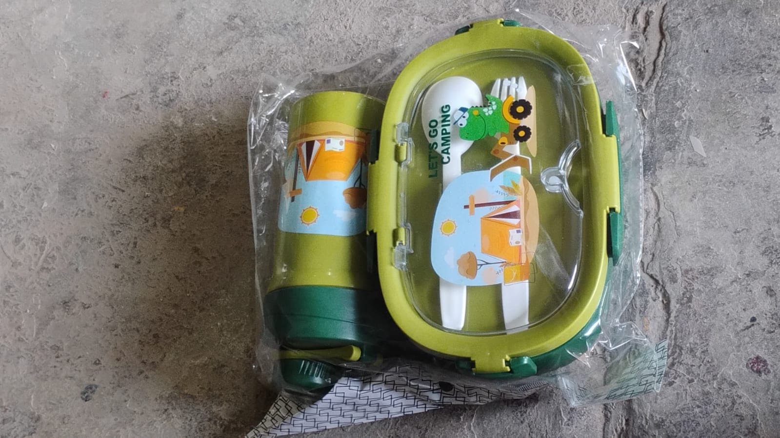 Plastic Lunch Box Leak Proof 3 Compartment with Bottle, Spoon and Fork (1 Set) thumbnail 7