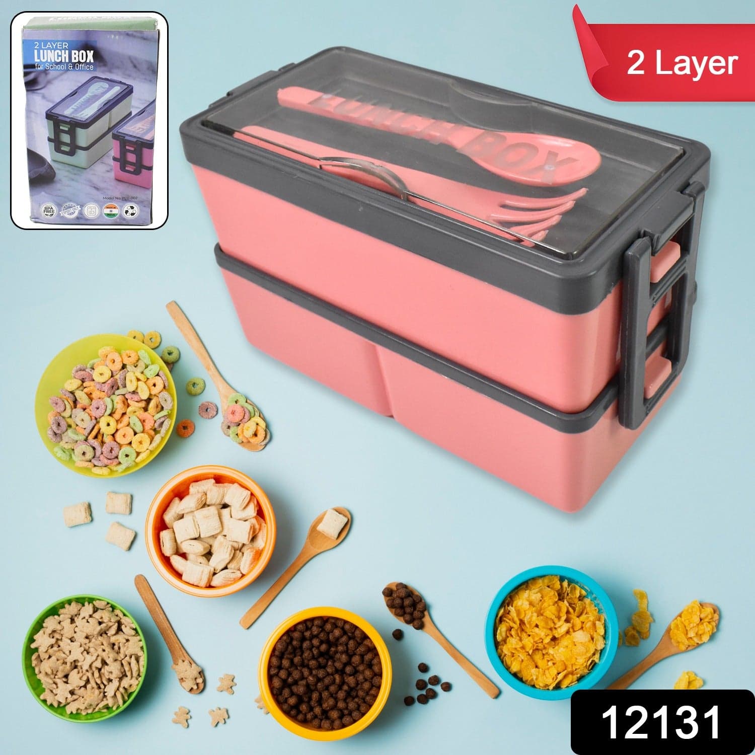 Plastic 3 Layer Leak Proof 3 Compartment Lunch Box for Office (1 Pc) thumbnail 2