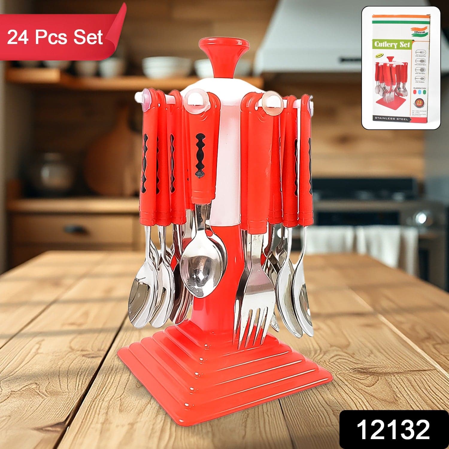 Classic Cutlery Set for Dining Table Stainless Steel 24-Piece Set With Stand (1 Set thumbnail 2
