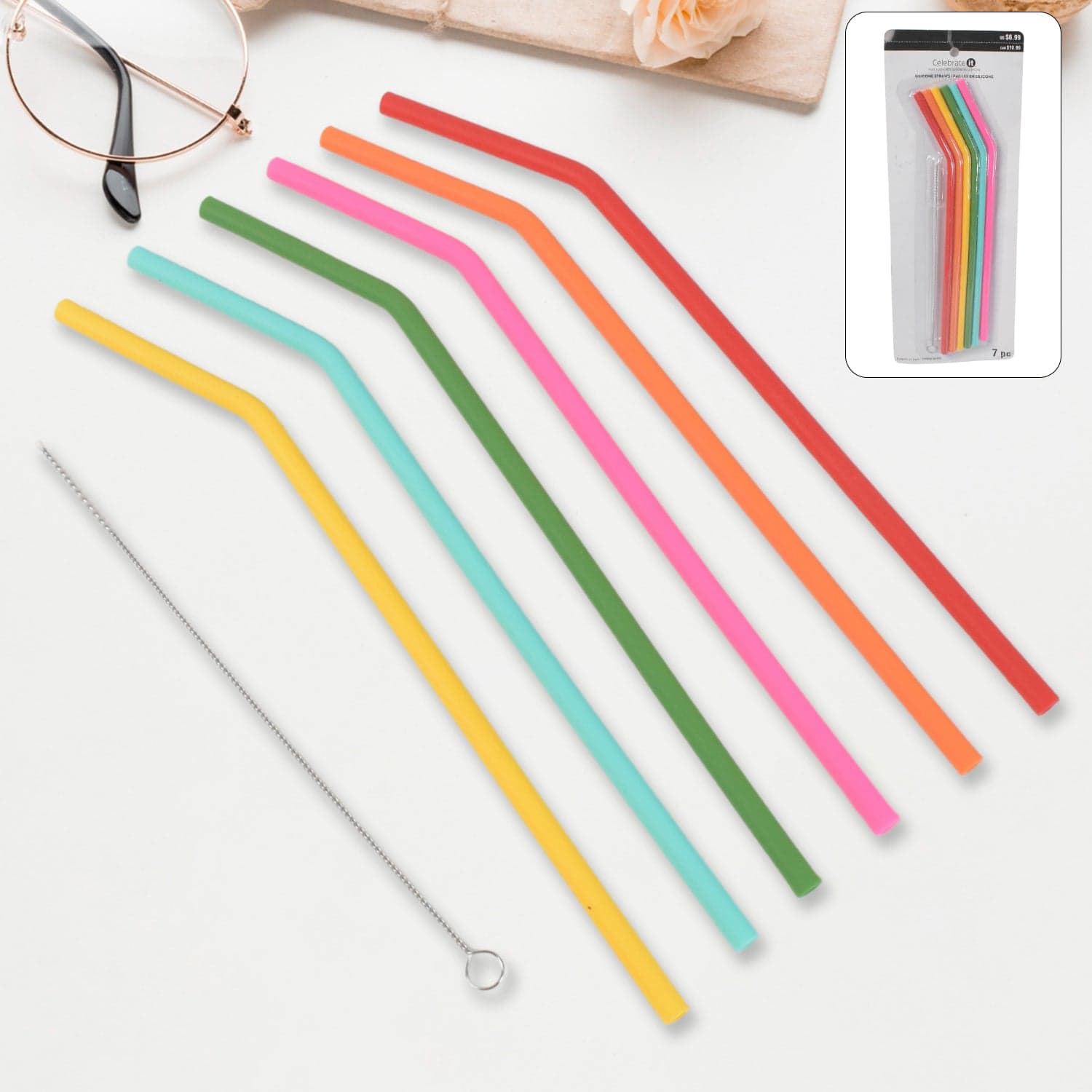Reusable Silicone Straws Flexible Drinking Straws with Cleaning Brush (7 pc) thumbnail 3