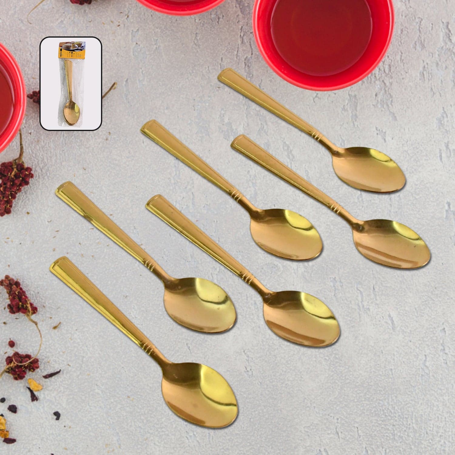 Premium Luxurious Stainless Steel Coated Spoons (6 Pcs Set / Golden) thumbnail 1