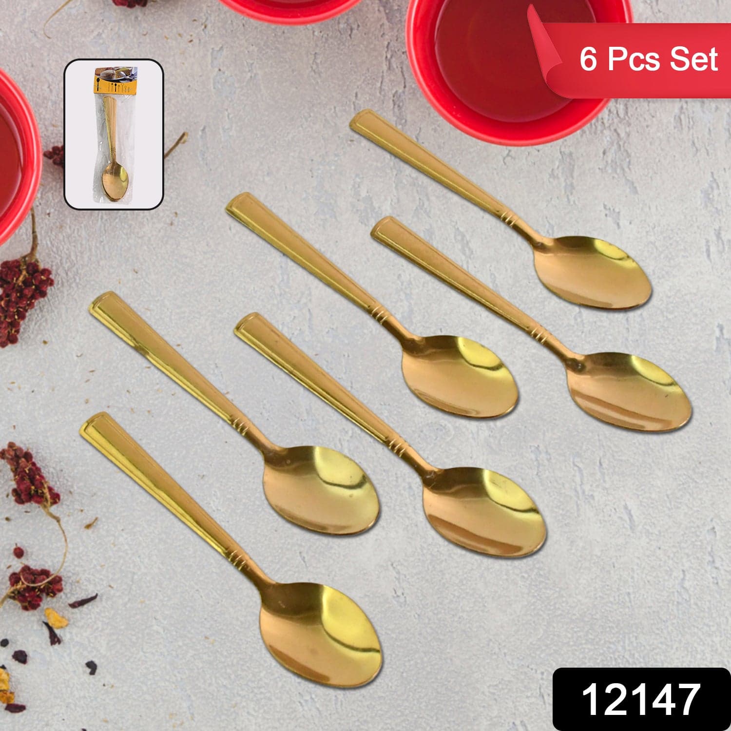 Premium Luxurious Stainless Steel Coated Spoons (6 Pcs Set / Golden) thumbnail 2