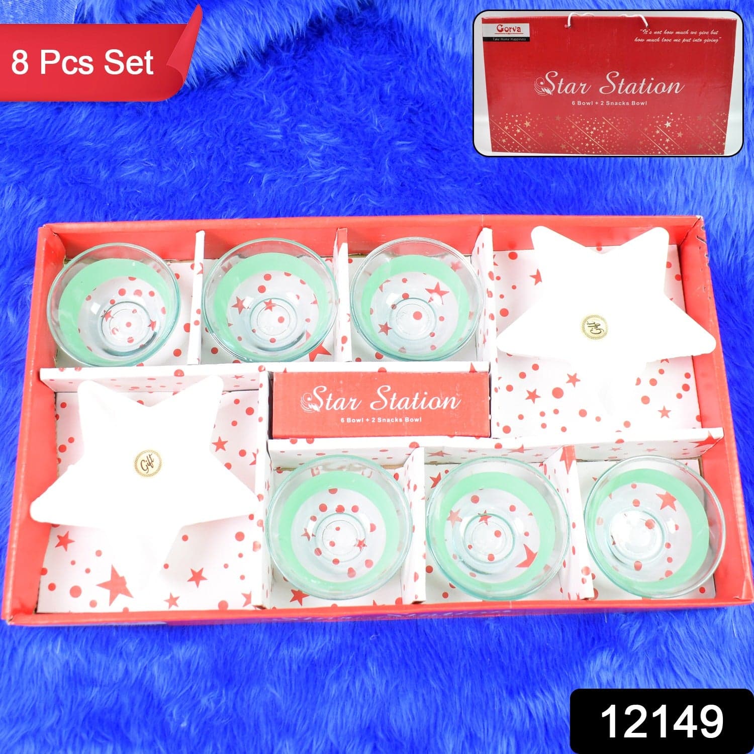 Star Station High Quality 6 Pc Glass Bowl & 2 Pc Plastic Star Shape Snack Bowl Set (8 Pcs Set) thumbnail 2