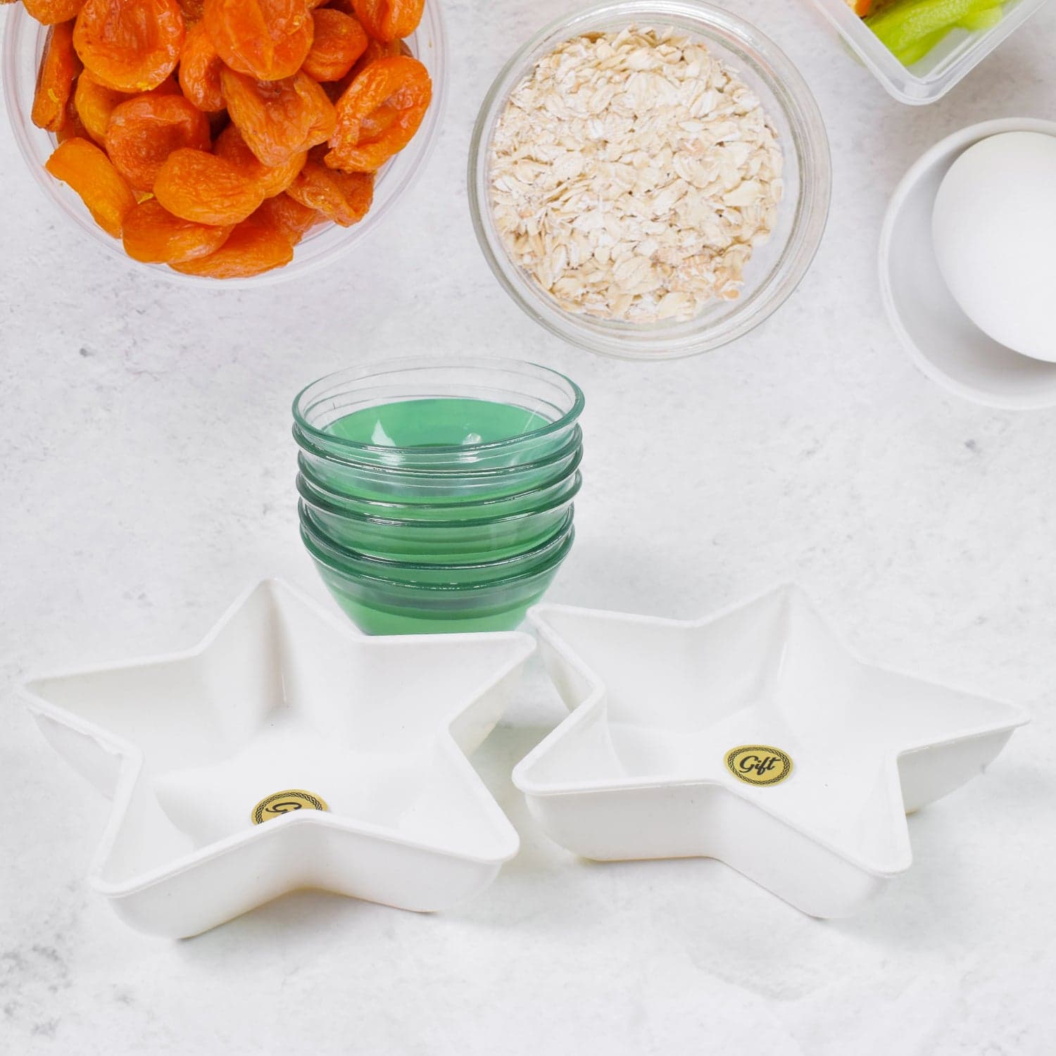 Star Station High Quality 6 Pc Glass Bowl & 2 Pc Plastic Star Shape Snack Bowl Set (8 Pcs Set) thumbnail 3