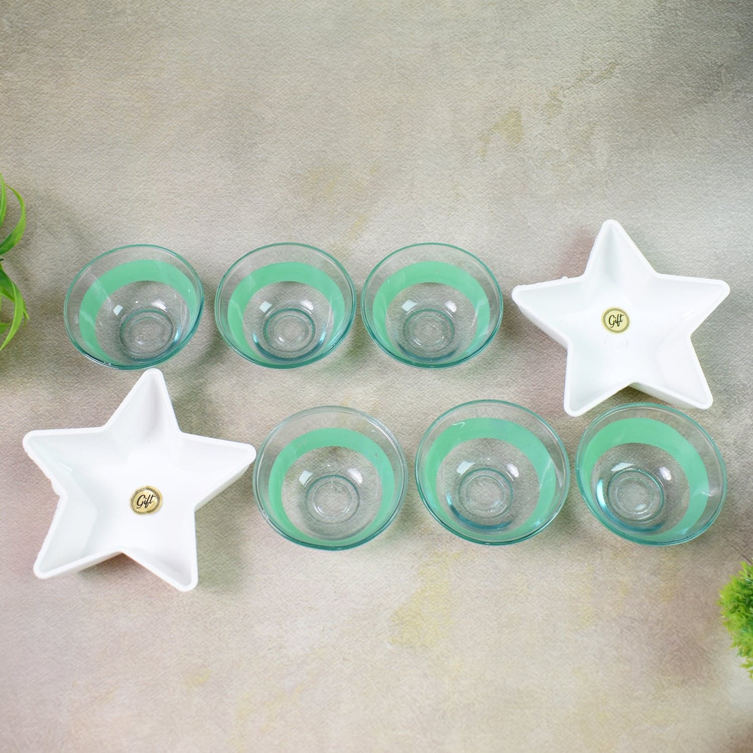 Star Station High Quality 6 Pc Glass Bowl & 2 Pc Plastic Star Shape Snack Bowl Set (8 Pcs Set) thumbnail 4