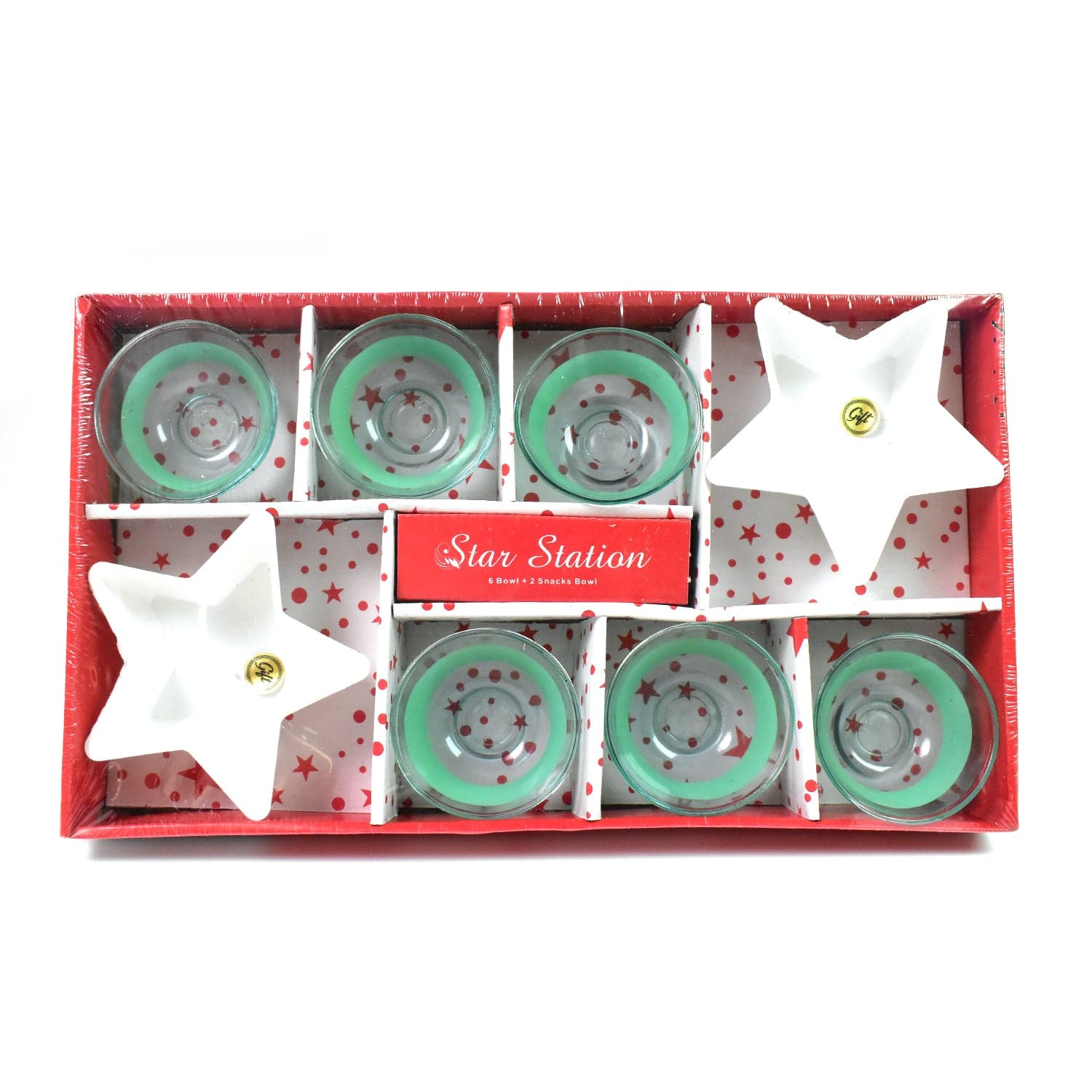 Star Station High Quality 6 Pc Glass Bowl & 2 Pc Plastic Star Shape Snack Bowl Set (8 Pcs Set) thumbnail 5