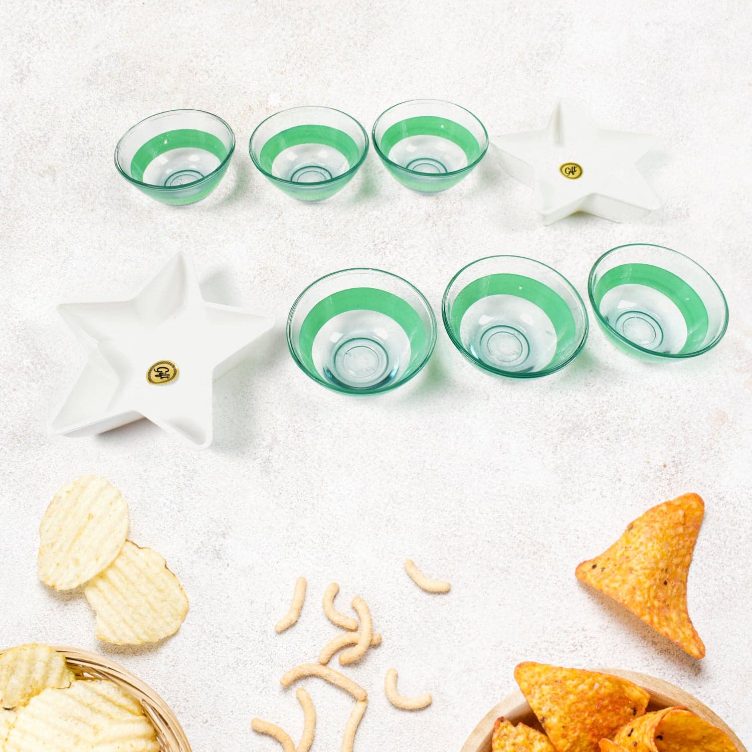 Star Station High Quality 6 Pc Glass Bowl & 2 Pc Plastic Star Shape Snack Bowl Set (8 Pcs Set) thumbnail 6