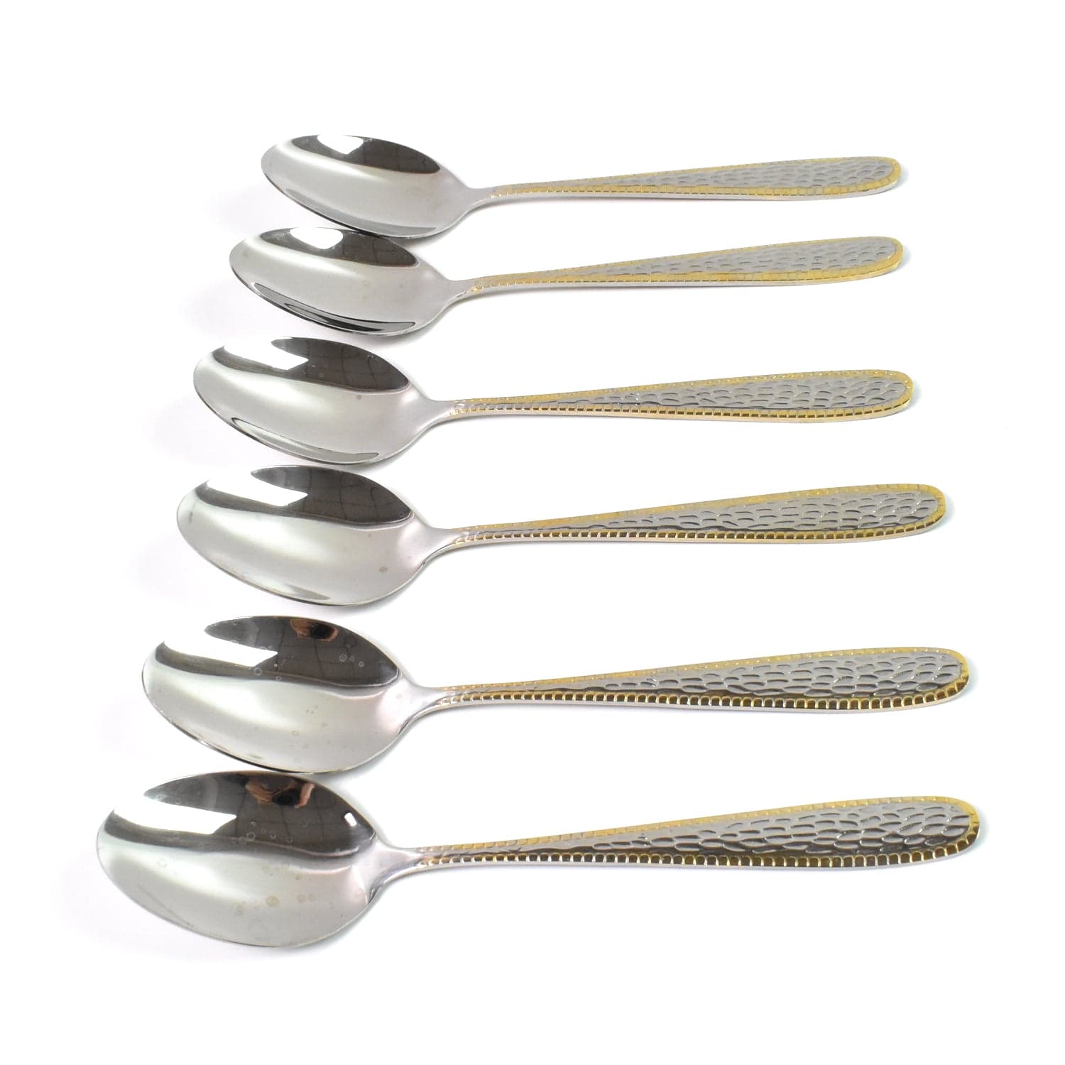 Stainless Steel Gold Bordered Textured Spoons Gold Plated Handle Set of 6 Pc thumbnail 6