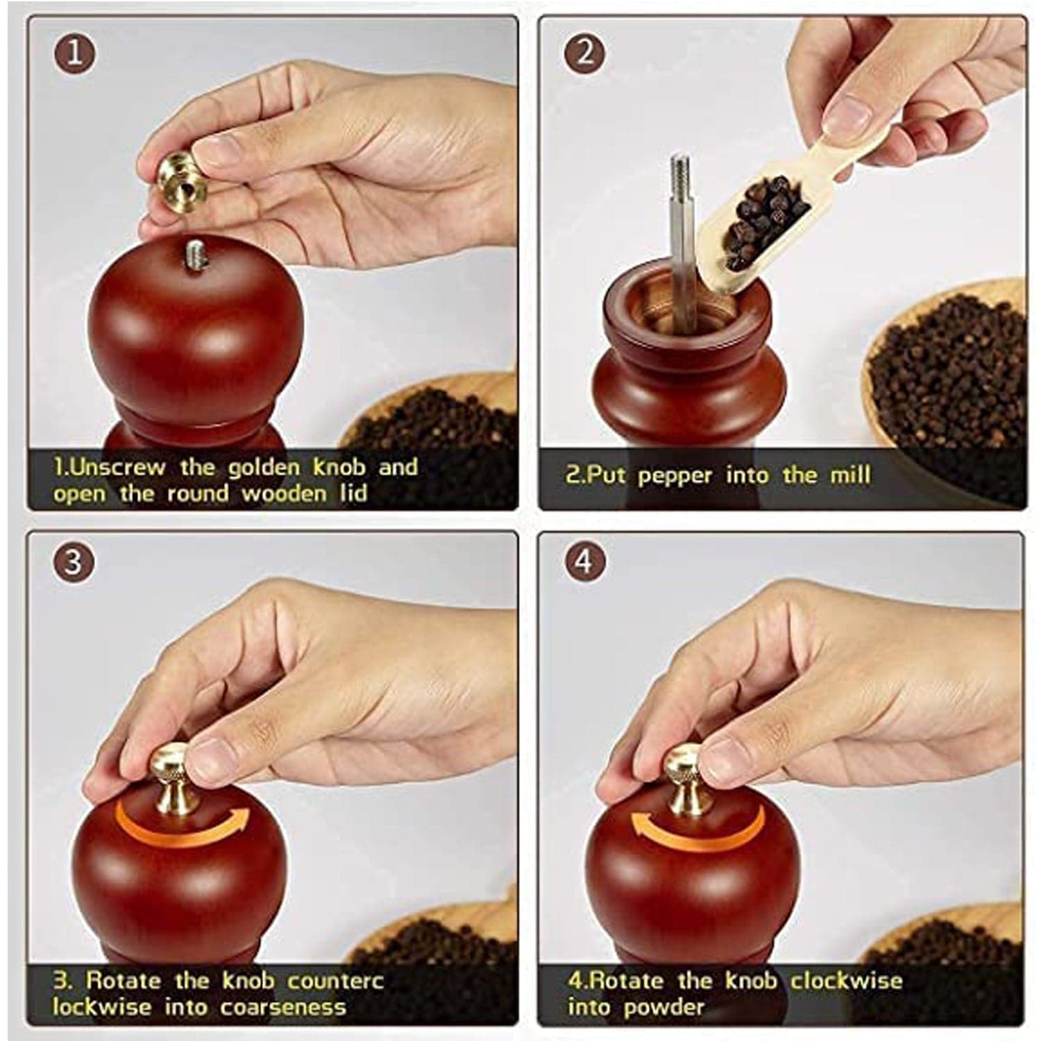 Wooden Pepper Mill 6 inch Tall - Best Pepper Grinder (1 Pc) thumbnail 9