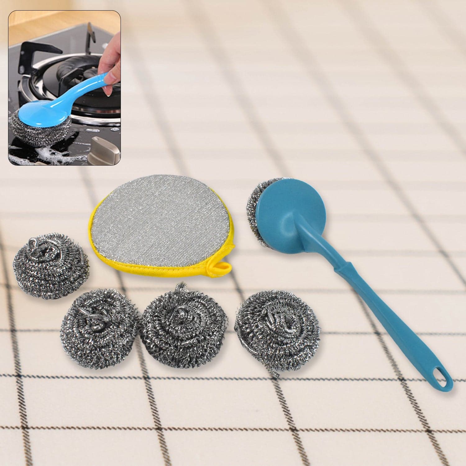 6 in 1 Kitchen Cleaning Set Handy Free Stainless Steel Scrubber thumbnail 1