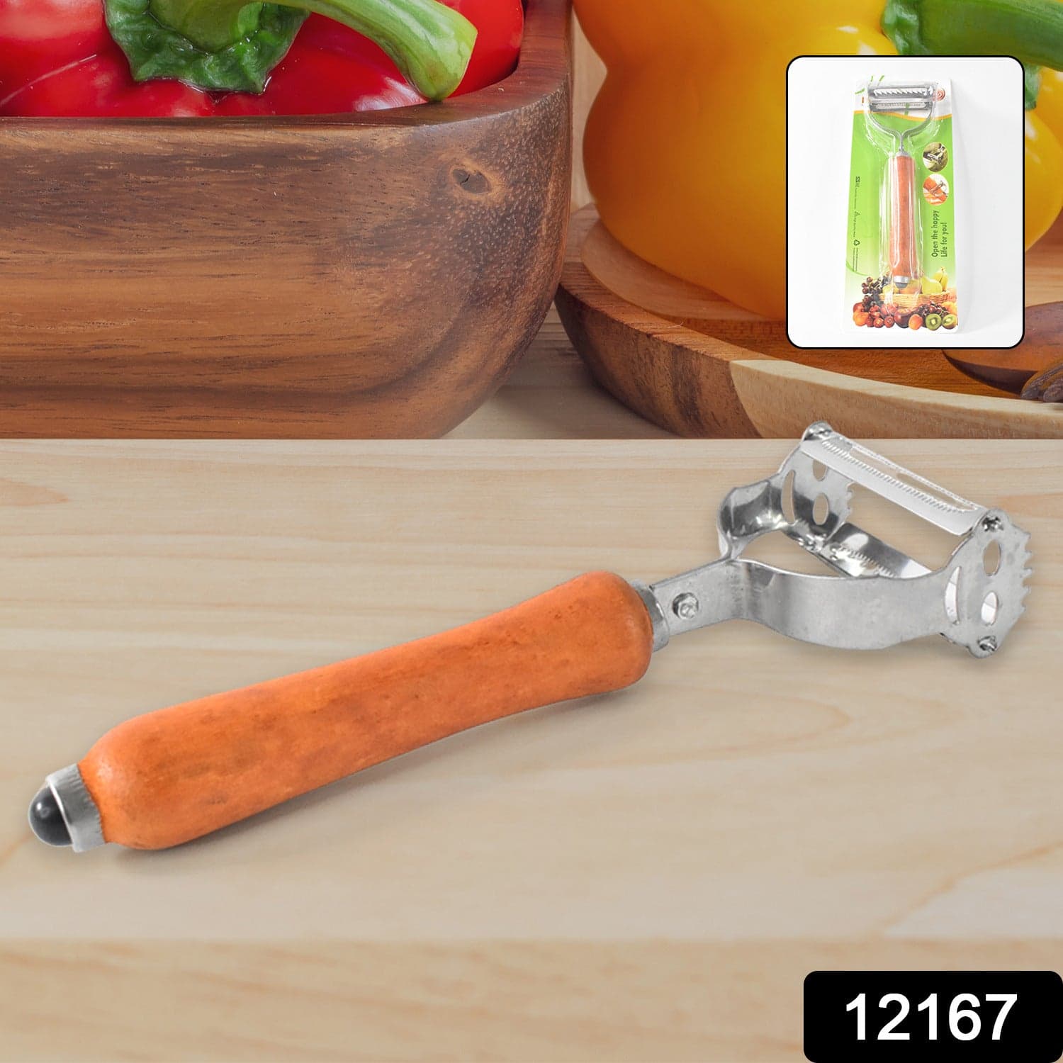 Vegetable and Fruit Peeler with Wooden Handle (1 Pc) thumbnail 2