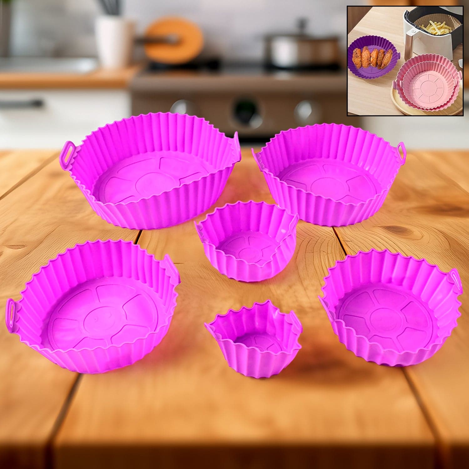 Air Fryer Reusable Silicone Pot with Handles (6 Pc set) thumbnail 1