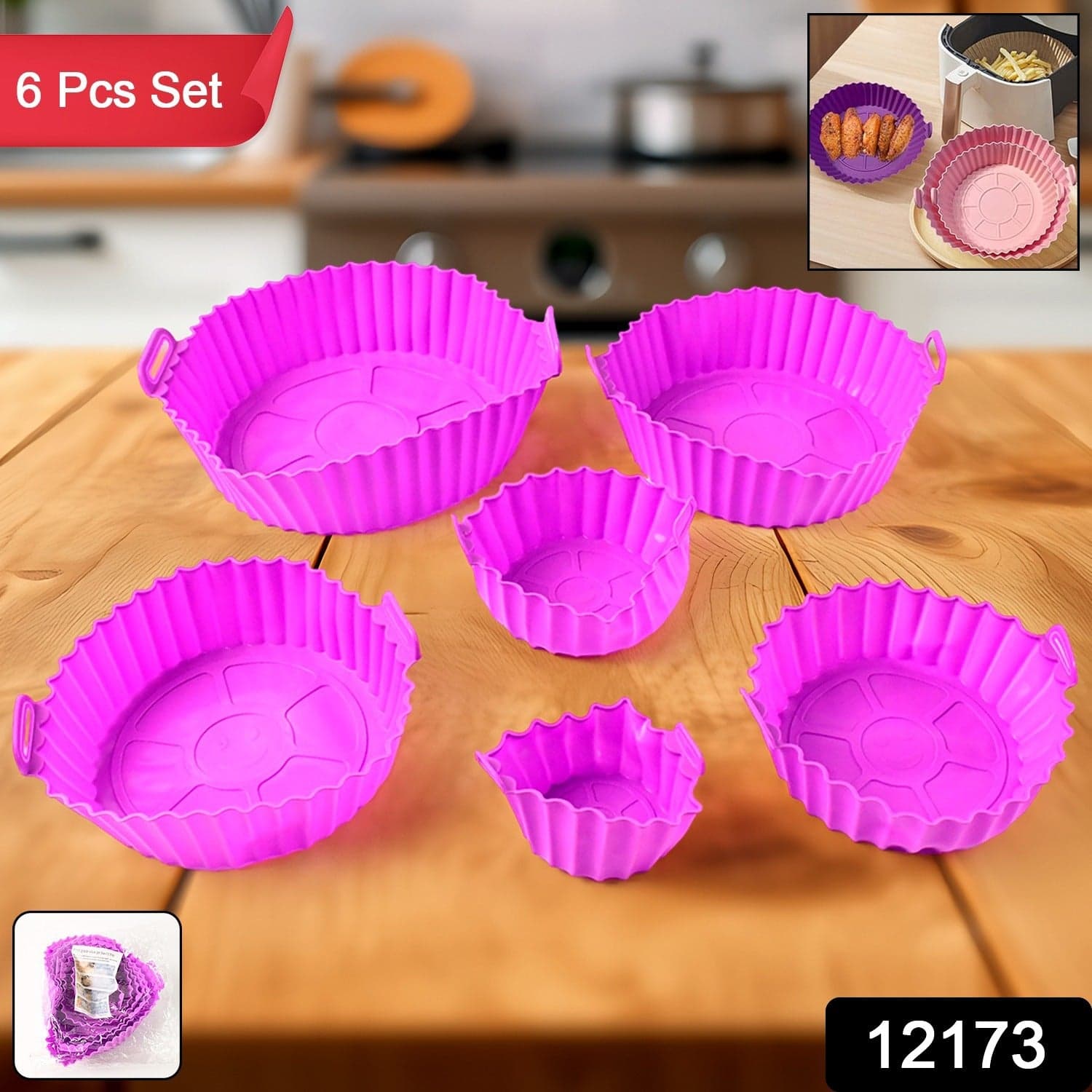 Air Fryer Reusable Silicone Pot with Handles (6 Pc set) thumbnail 2