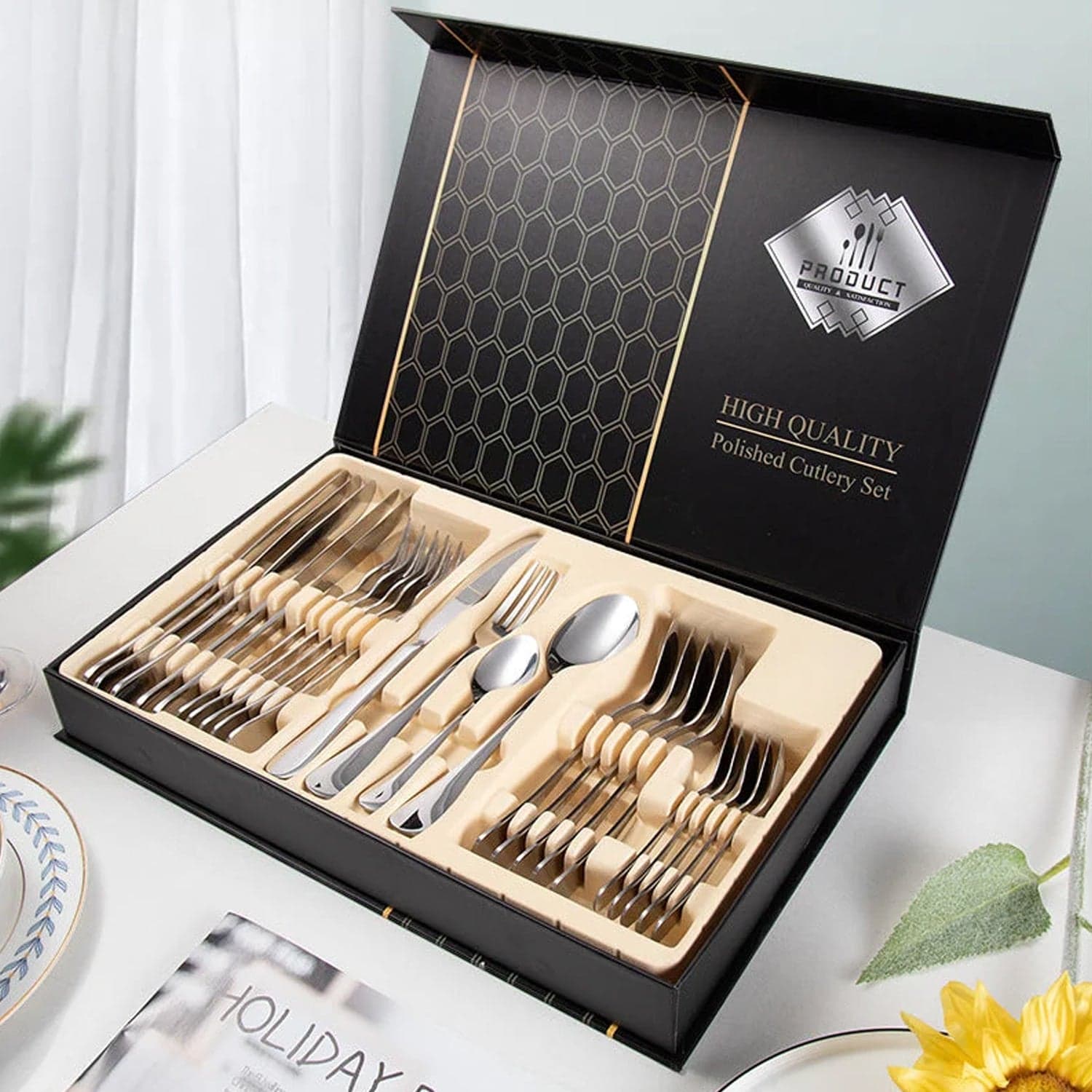 Premium Silver Daily Use Cutlery Set Stainless Steel Luxury Combo Set of 24 thumbnail 1