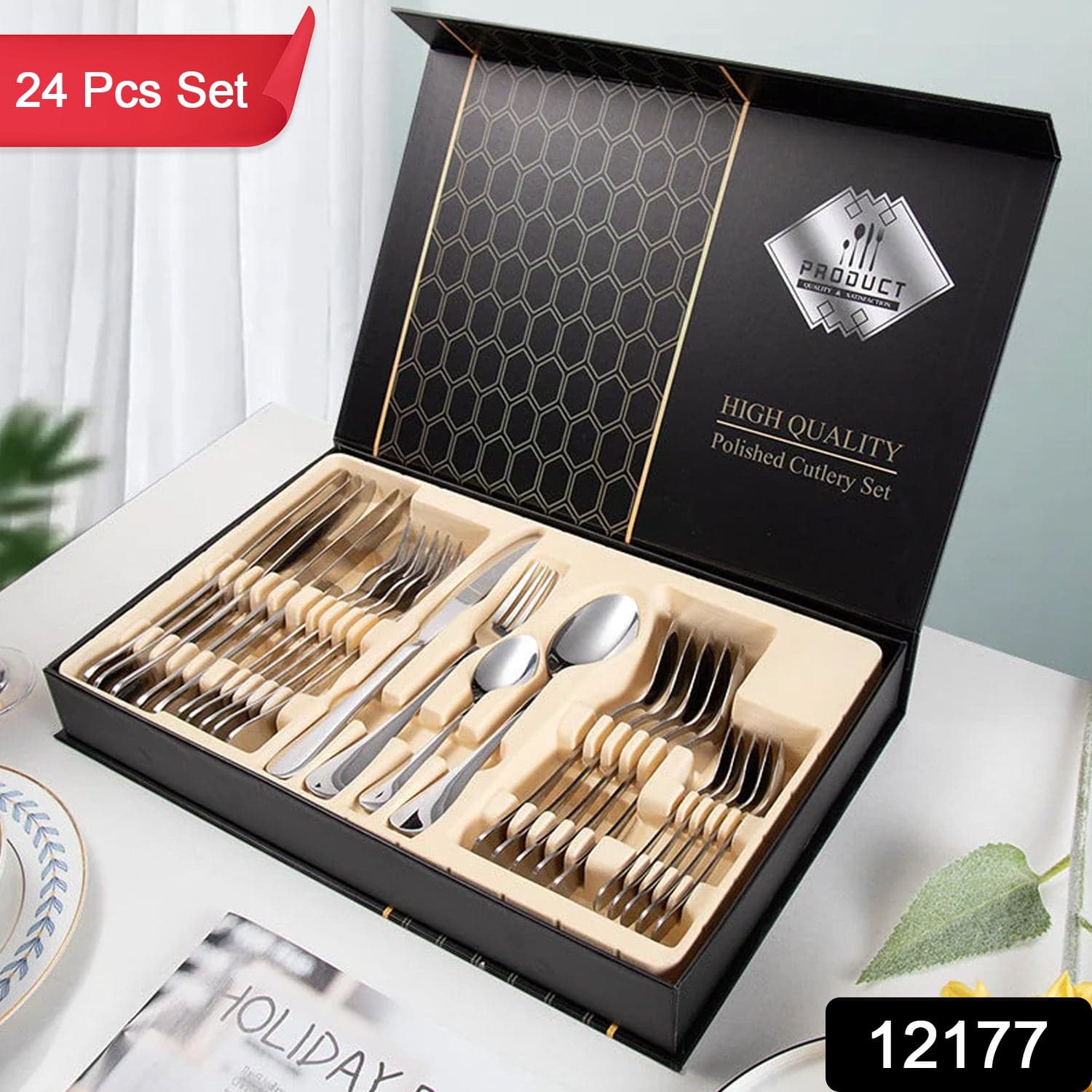 Premium Silver Daily Use Cutlery Set Stainless Steel Luxury Combo Set of 24 thumbnail 2