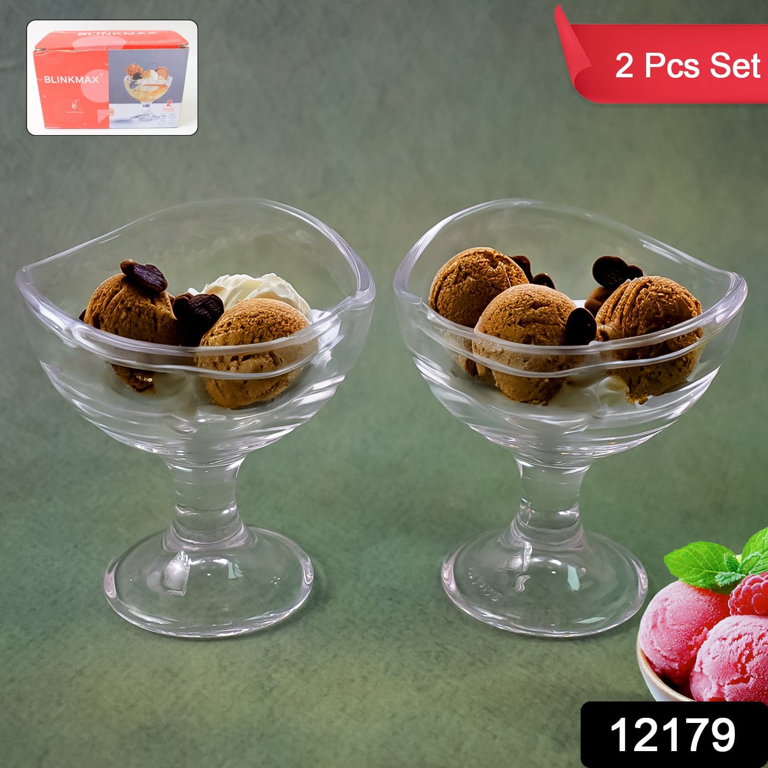 Glass Footed Dessert Bowl, Ice Cream Cup (2 Pcs Set) thumbnail 2
