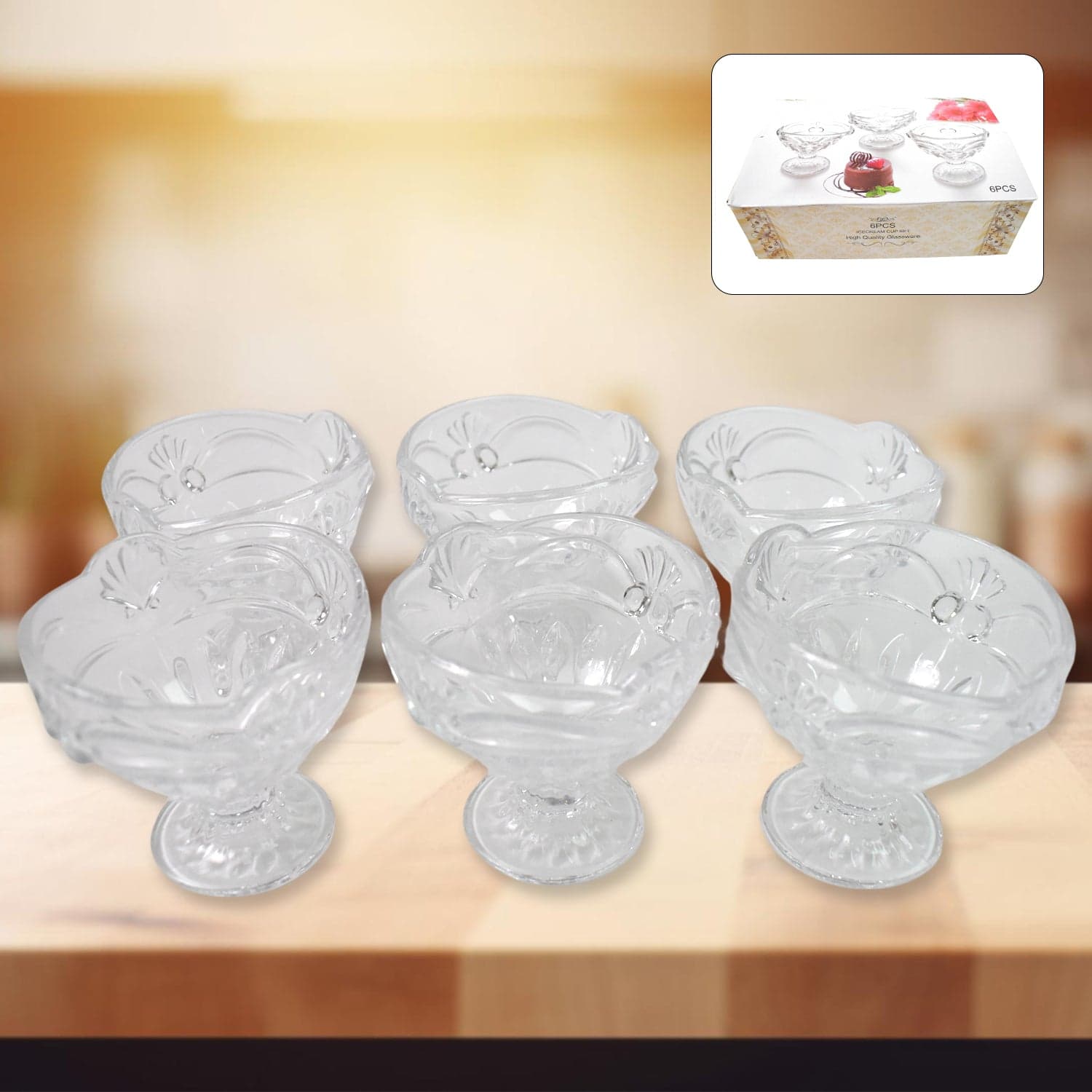 Glass Ice-Cream Cup Set, Home & Kitchen Serving or Dessert Cup (6 Pcs Set) thumbnail 1