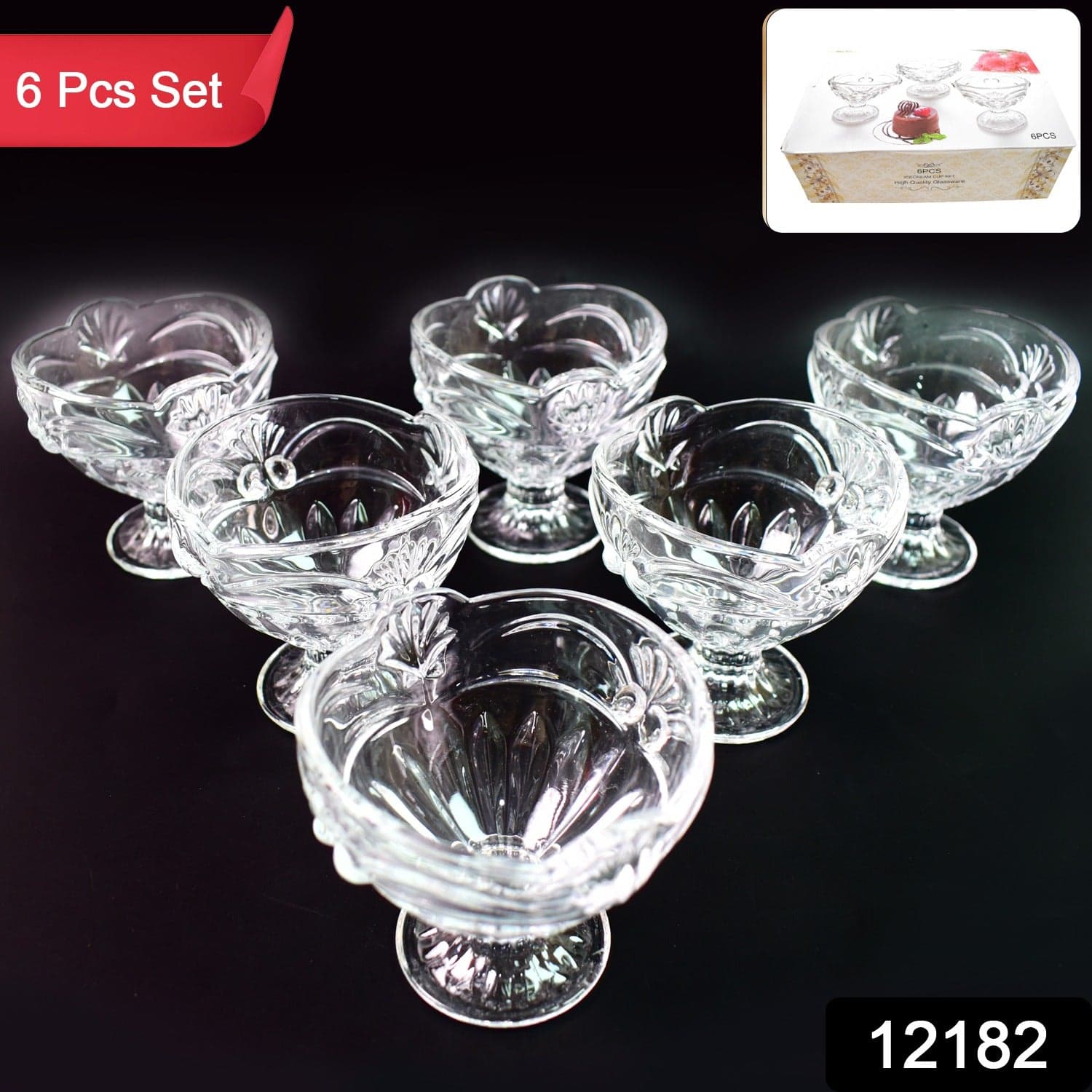 Glass Ice-Cream Cup Set, Home & Kitchen Serving or Dessert Cup (6 Pcs Set) thumbnail 2