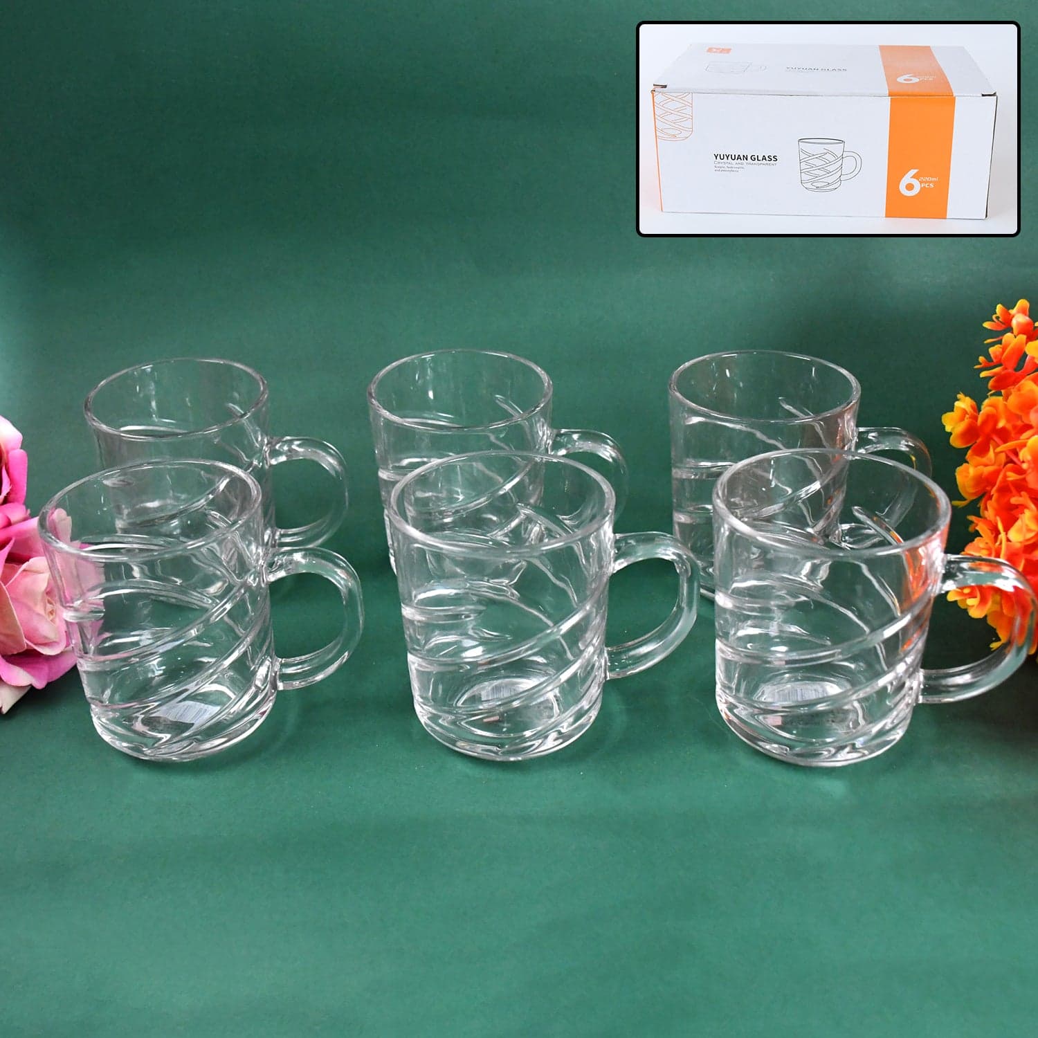 Glass Coffe & Tea Cup / Mug Enjoy Your Drink in Style, Water glass (6 pcs Set / 220 ML) thumbnail 1