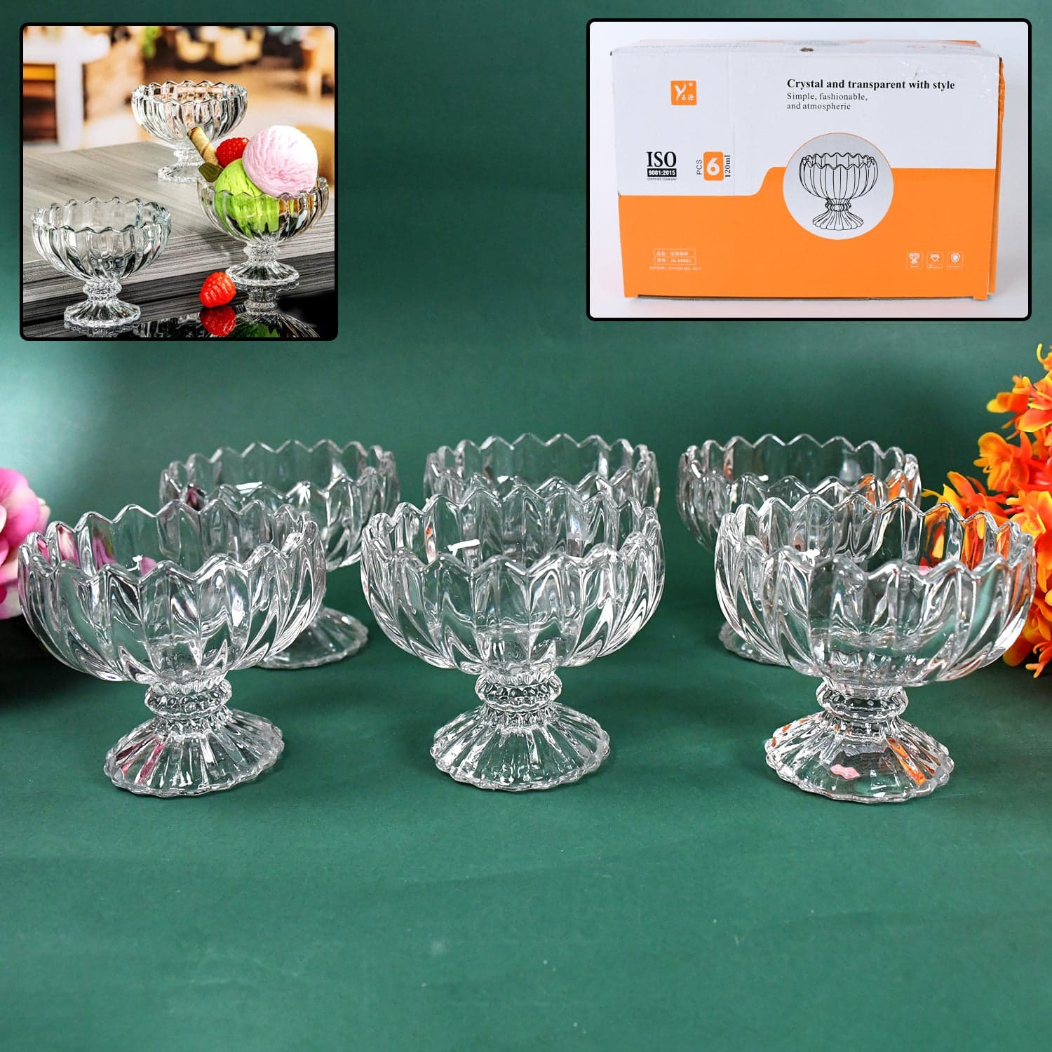 Glass Ice Cream Bowls Glass Dessert Cups for Sundae (6 pcs / 120ml) thumbnail 1