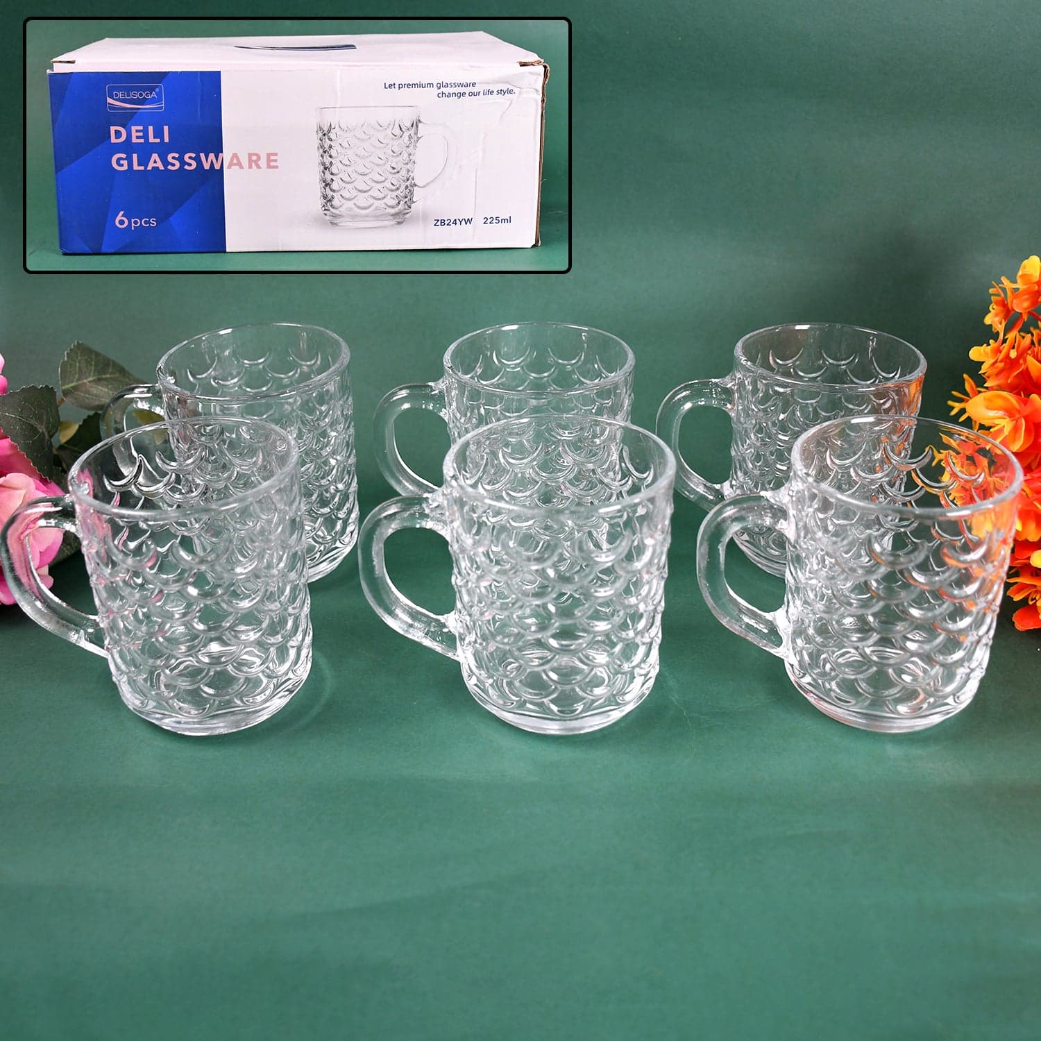 Glass Coffee & Tea Cup / Mug With Handle, Water glass (6 pcs Set / 225 ML) thumbnail 1