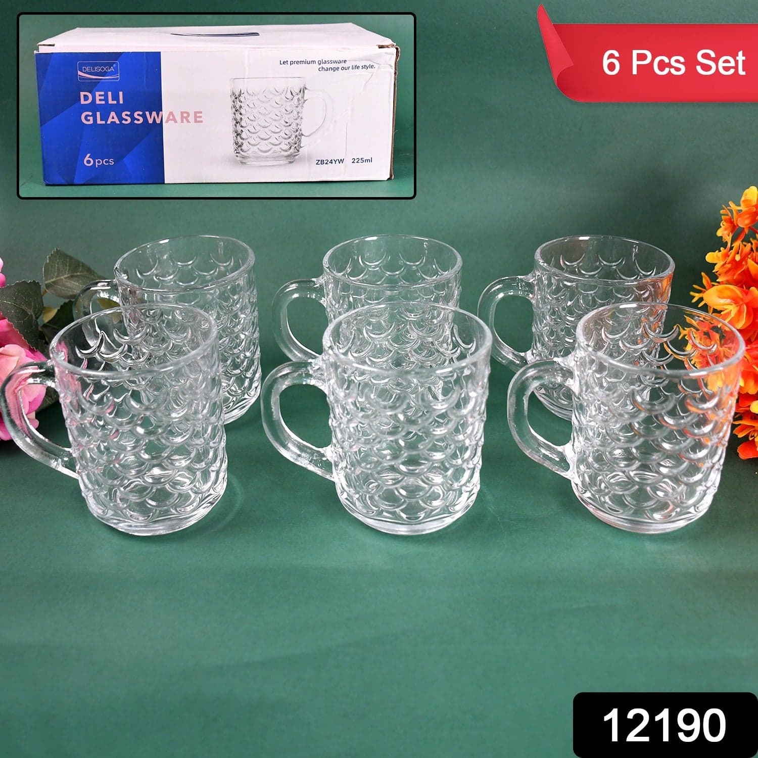 Glass Coffee & Tea Cup / Mug With Handle, Water glass (6 pcs Set / 225 ML) thumbnail 2