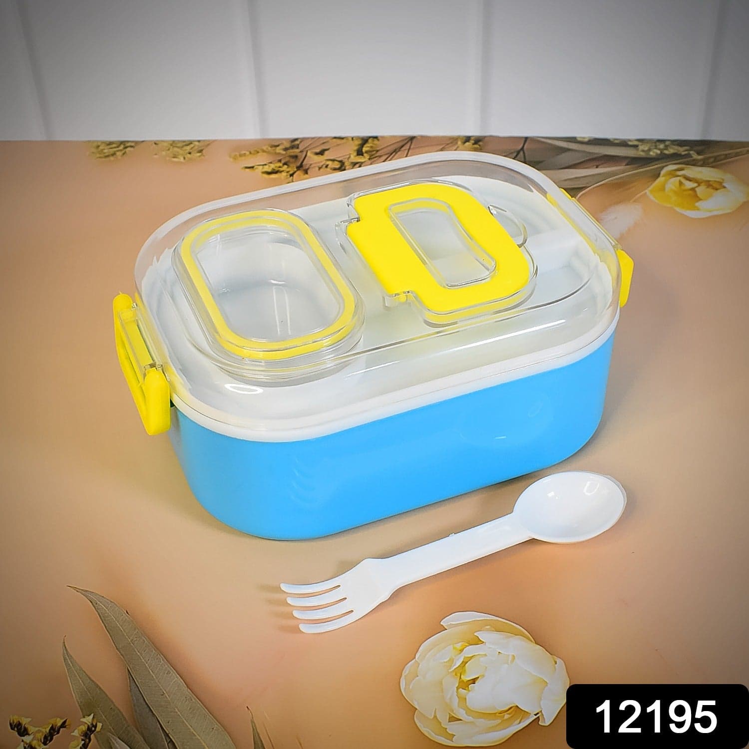 Durable Plastic Lunch box for Kids With 2 in 1 Spoon, Fork (1 Pc) thumbnail 2