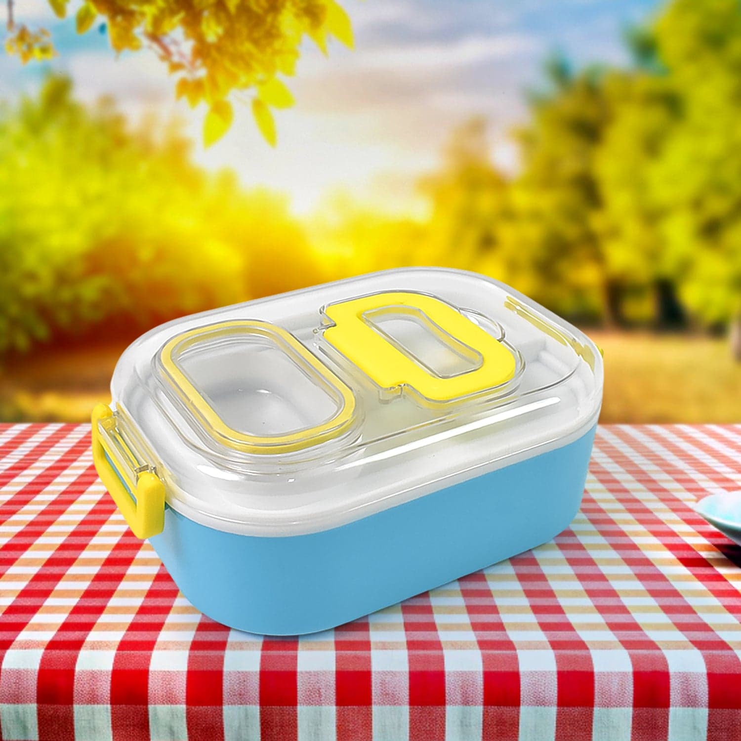 Durable Plastic Lunch box for Kids With 2 in 1 Spoon, Fork (1 Pc) thumbnail 3