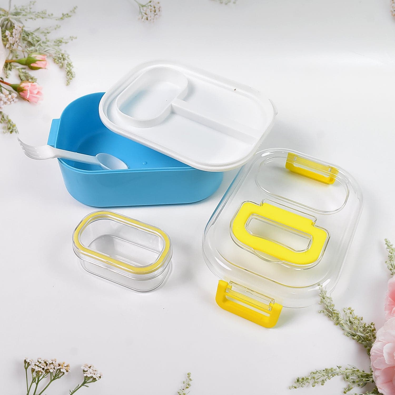 Durable Plastic Lunch box for Kids With 2 in 1 Spoon, Fork (1 Pc) thumbnail 4