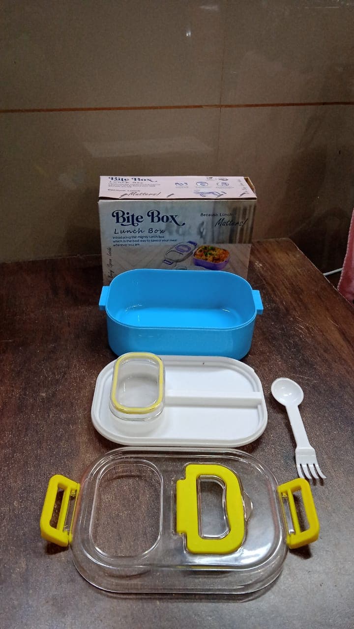 Durable Plastic Lunch box for Kids With 2 in 1 Spoon, Fork (1 Pc) thumbnail 7