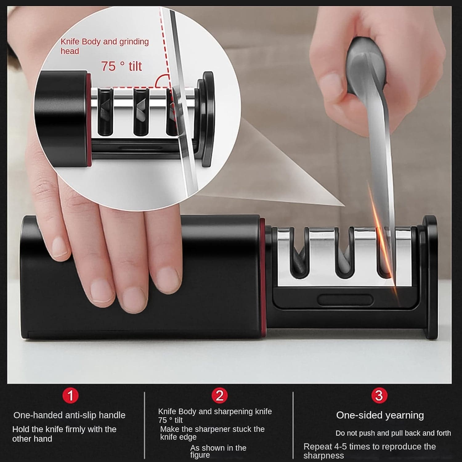 3-Stage Knife Sharpener, Knife grinder Three-sided blade for both water (1 Pc) thumbnail 6