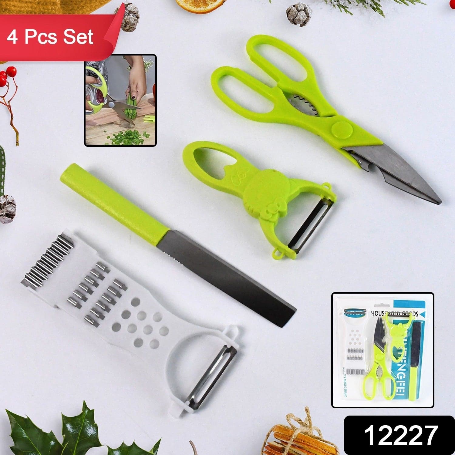 4-Piece Kitchen Cutting Set: Scissors, Peeler, Grater / Slicer, and Knife thumbnail 2