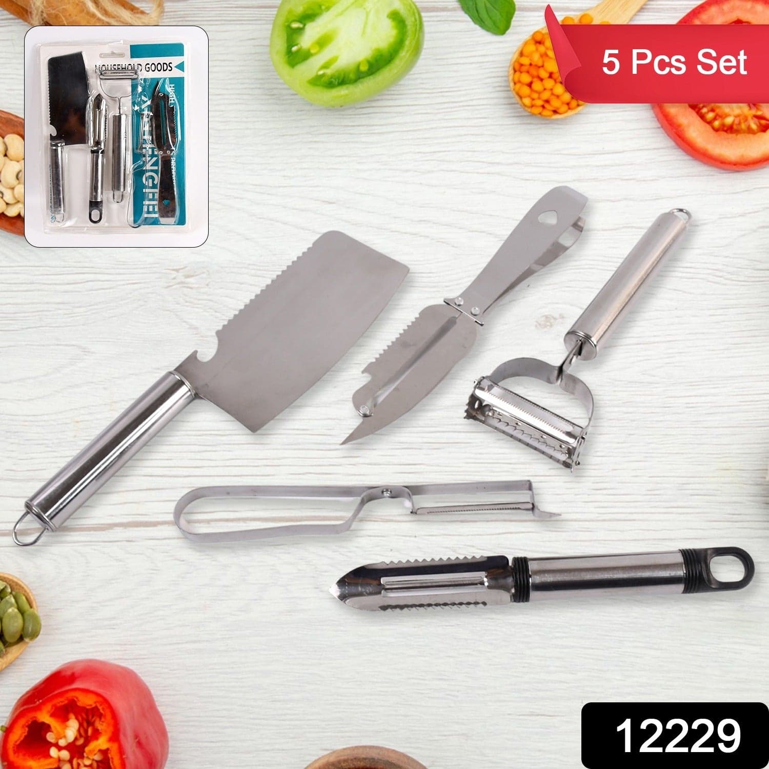 Multifunctional peeler, grater, fruit peeler, kitchen household gadget set (5 Pc Set) thumbnail 2