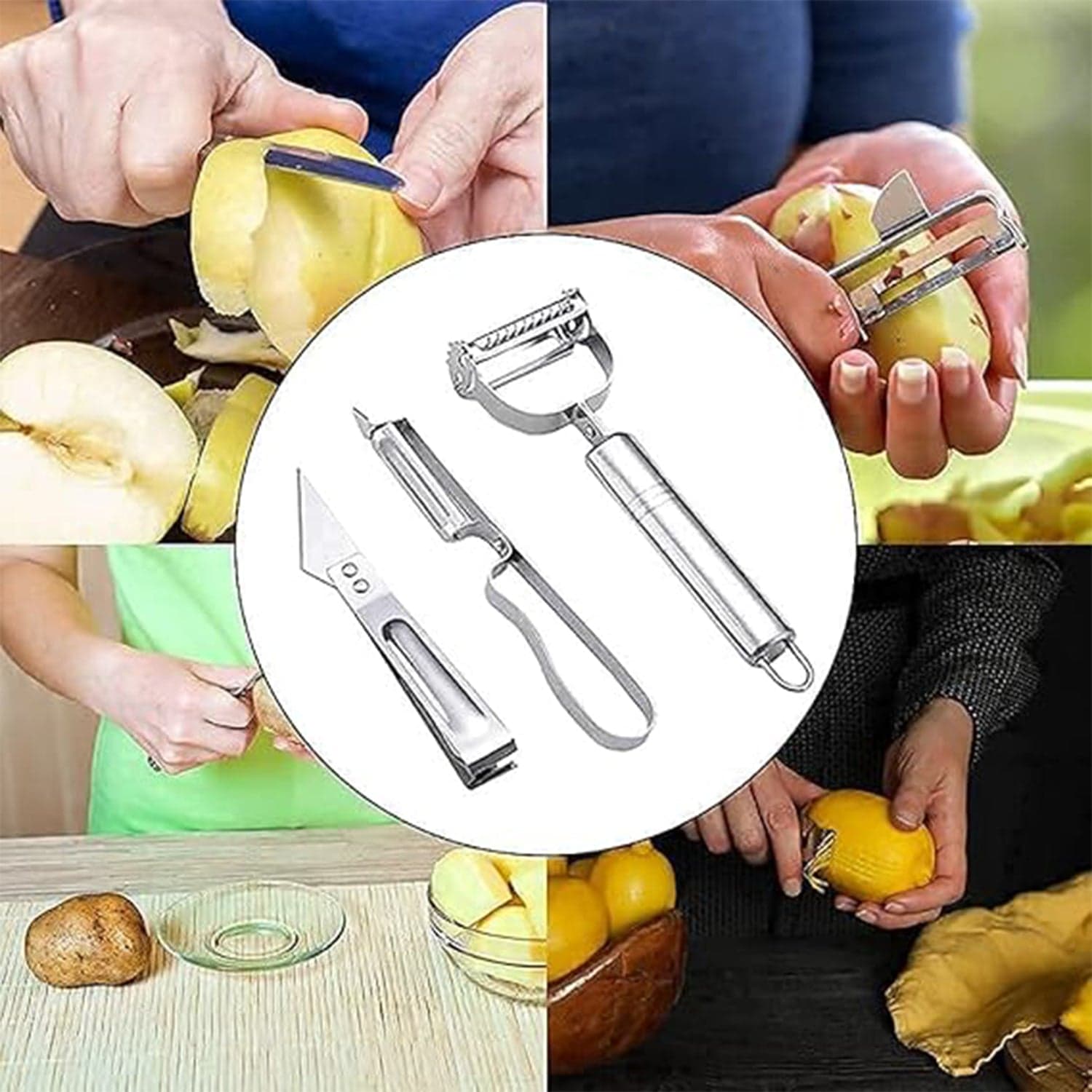 3 In 1 Stainless Steel Vegetable and Fruit Peeler Set (3 Pcs Set) thumbnail 6