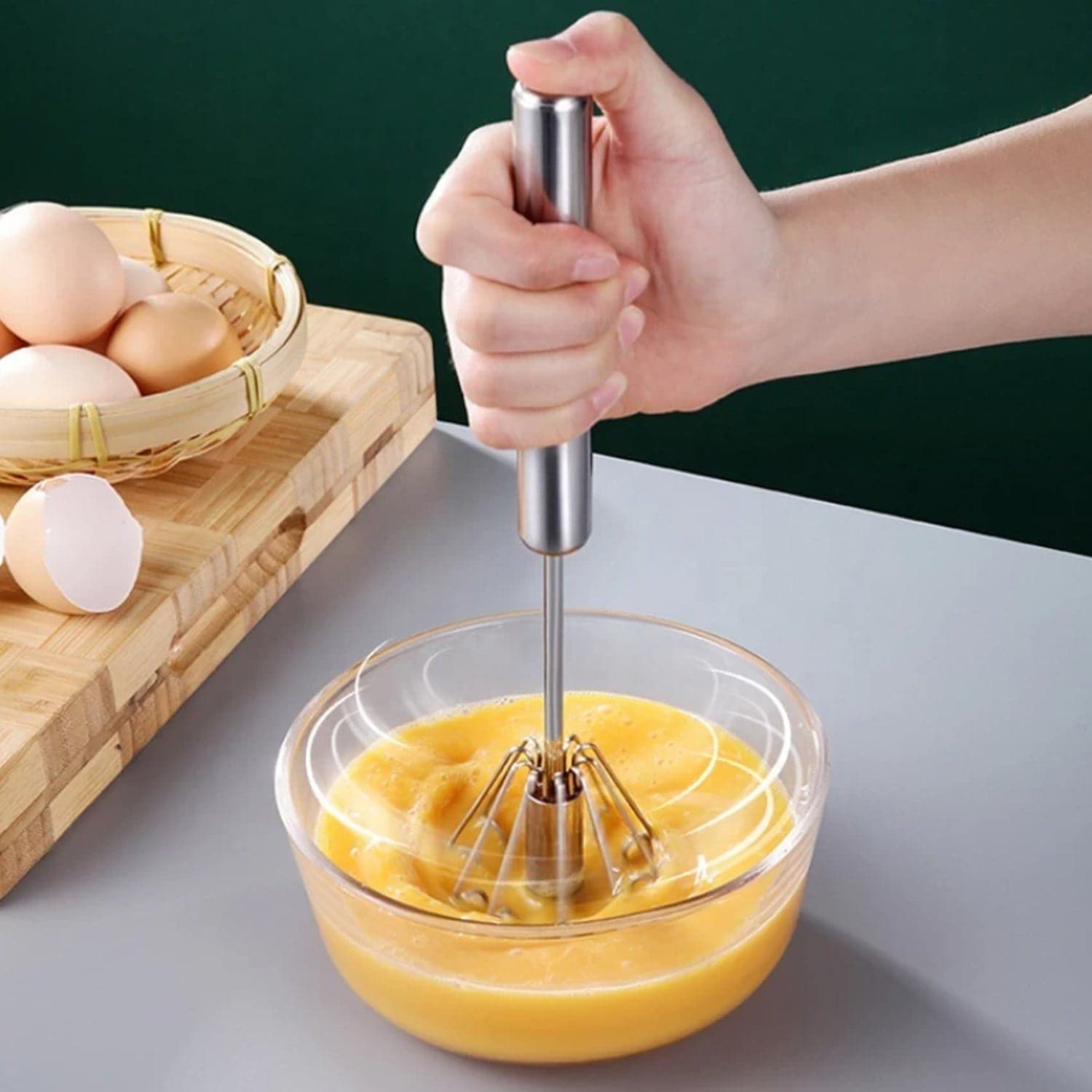 Medium Stainless Steel Egg Whisk, Hand Push Rotary Whisk Blender (1 Pc / 30 Cm) thumbnail 8