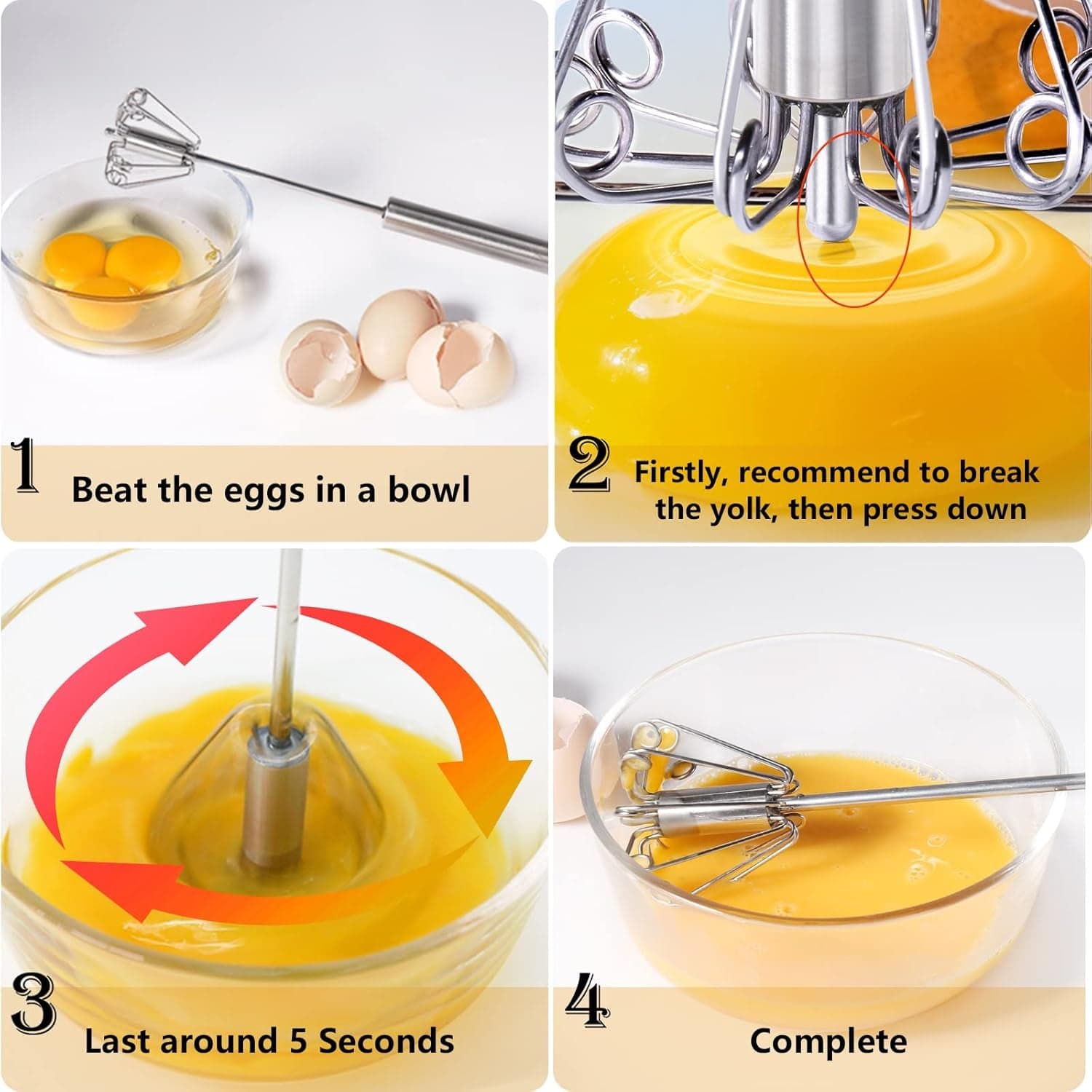 Medium Stainless Steel Egg Whisk, Hand Push Rotary Whisk Blender (1 Pc / 30 Cm) thumbnail 10