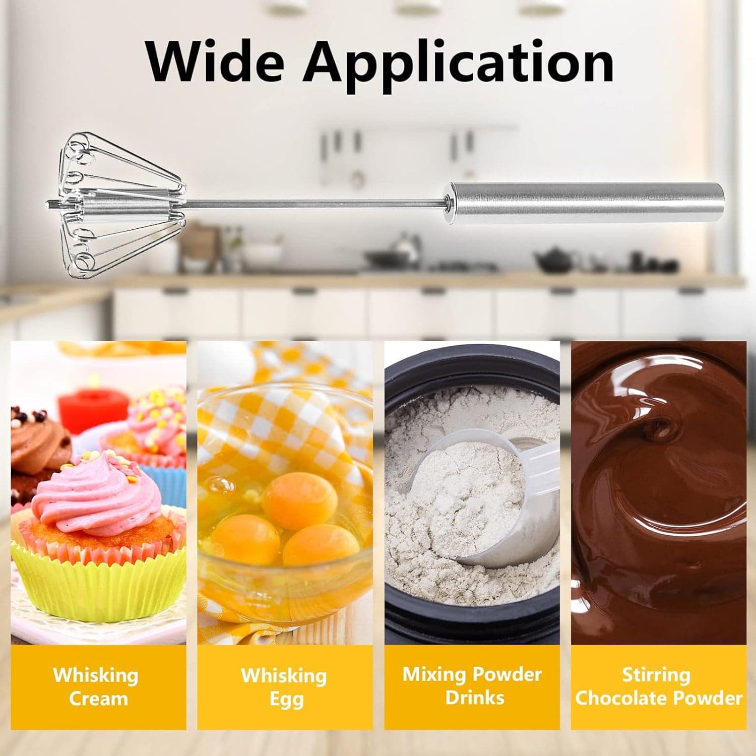 Big Stainless Steel Egg Whisk, Hand Push Rotary Whisk Blender (1 Pc / 35 Cm) thumbnail 10