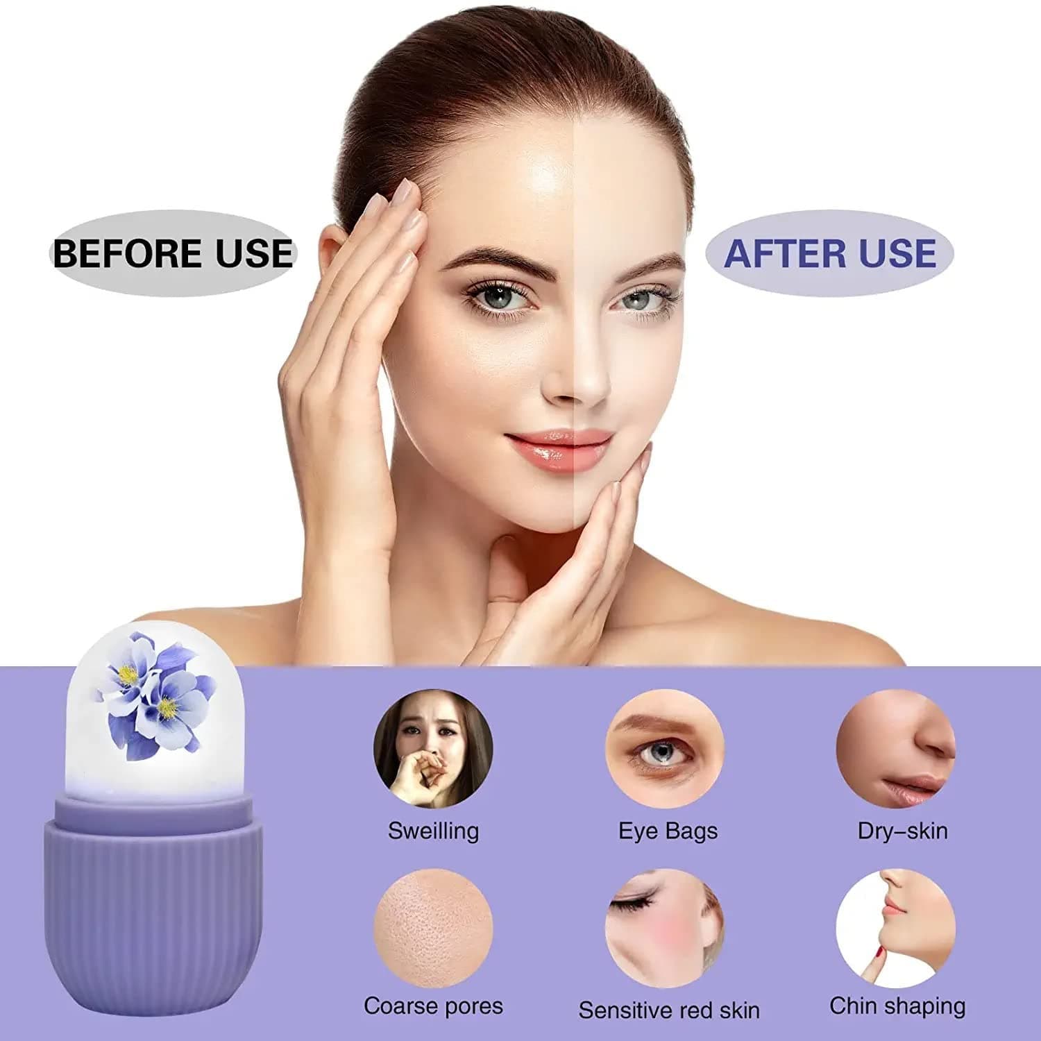 Beauty Ice Roller for Face & Eye Massage (Reusable, Purple / Without Box) thumbnail 9