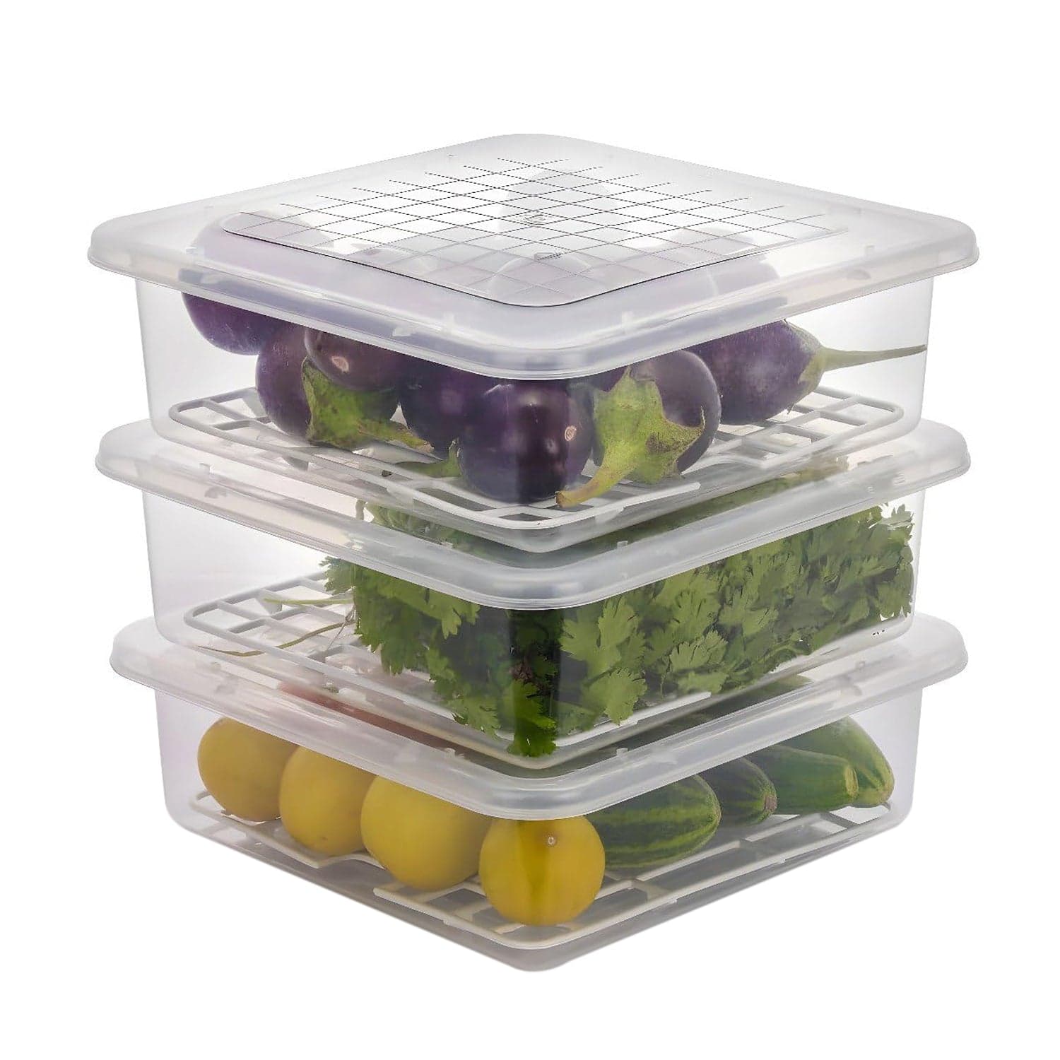 Plastic Food Storage Containers with Removable Drain Tray and Lid (3 Pcs Set) thumbnail 5