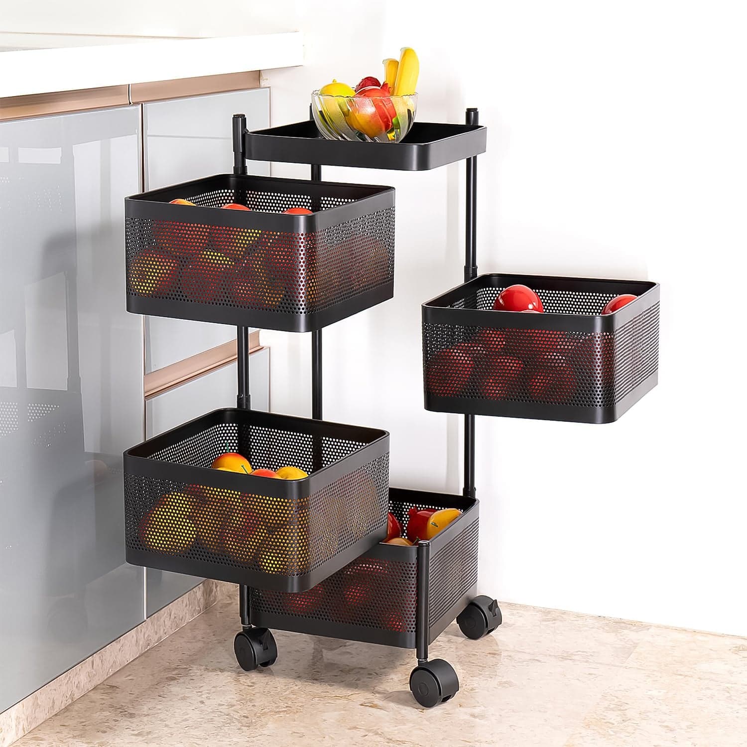 Metal Square High Quality Kitchen Trolley with Wheels (4 Layer / 1 Pc) thumbnail 1
