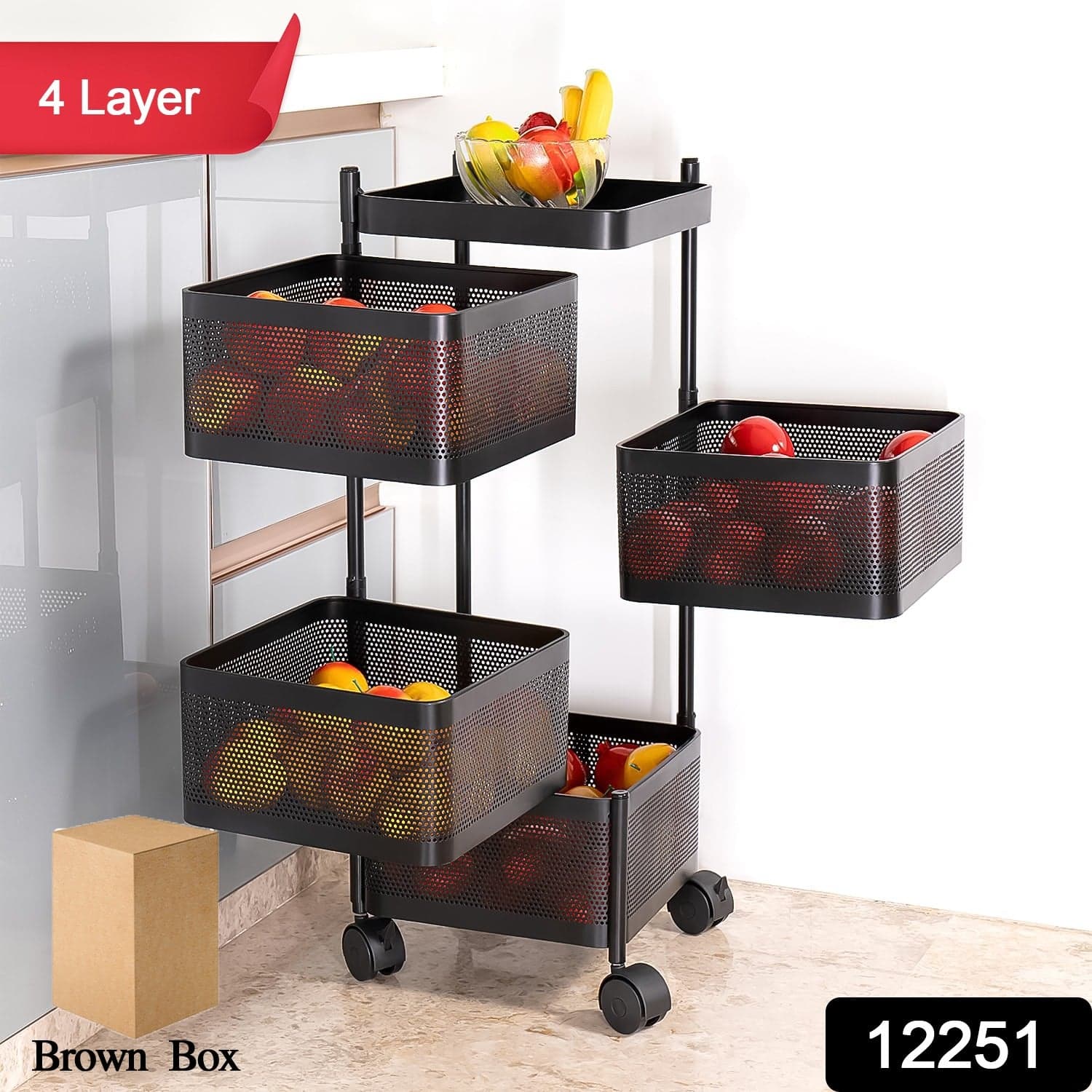 Metal Square High Quality Kitchen Trolley with Wheels (4 Layer / 1 Pc) thumbnail 2