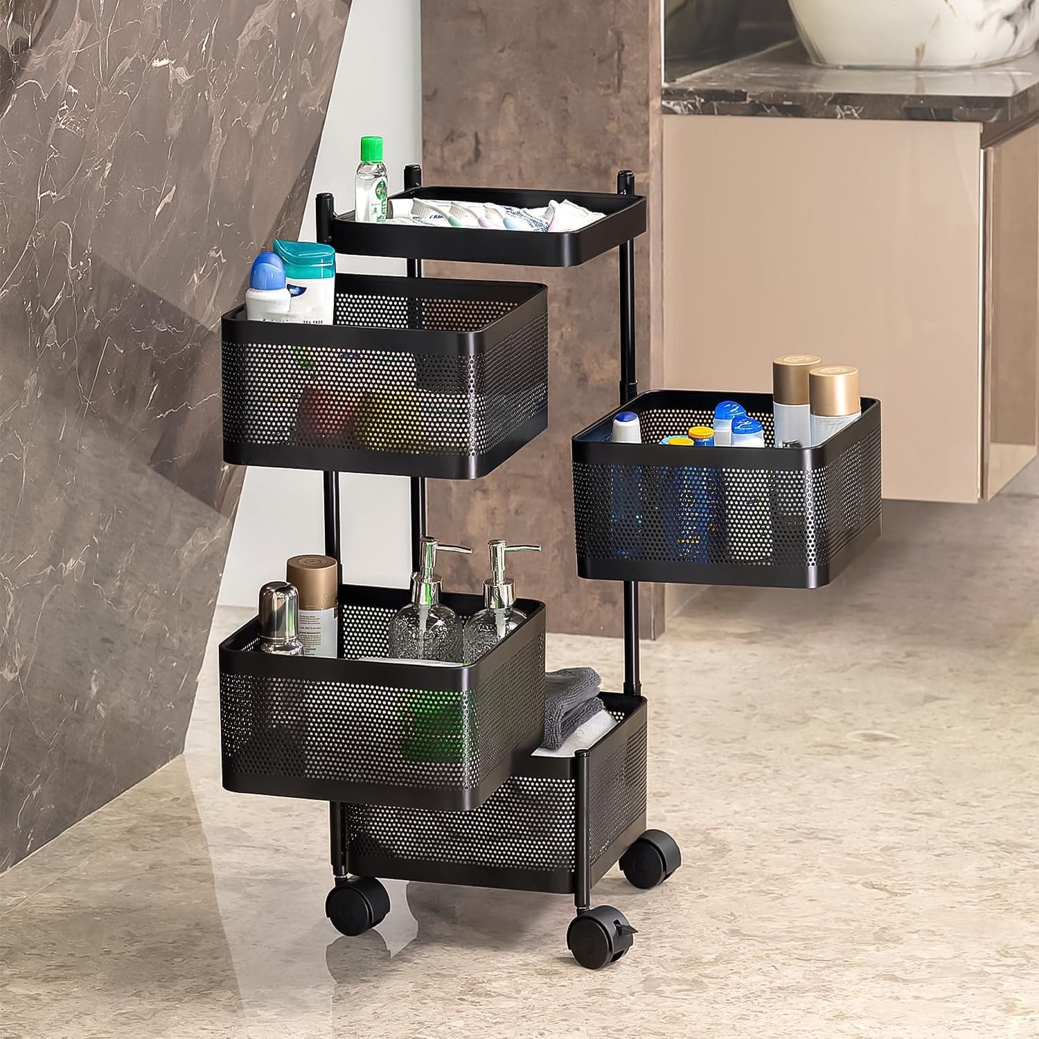 Metal Square High Quality Kitchen Trolley with Wheels (4 Layer / 1 Pc) thumbnail 3