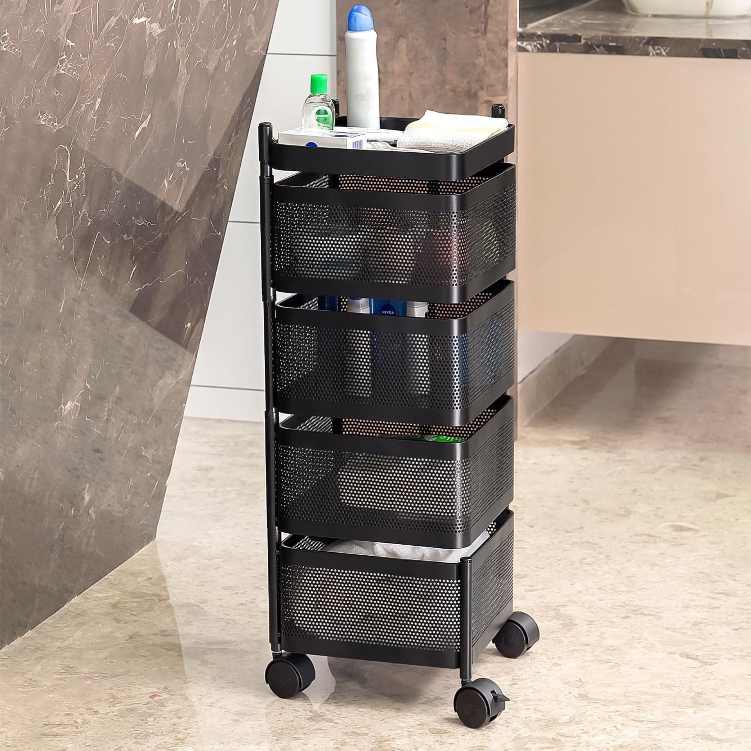 Metal Square High Quality Kitchen Trolley with Wheels (4 Layer / 1 Pc) thumbnail 4