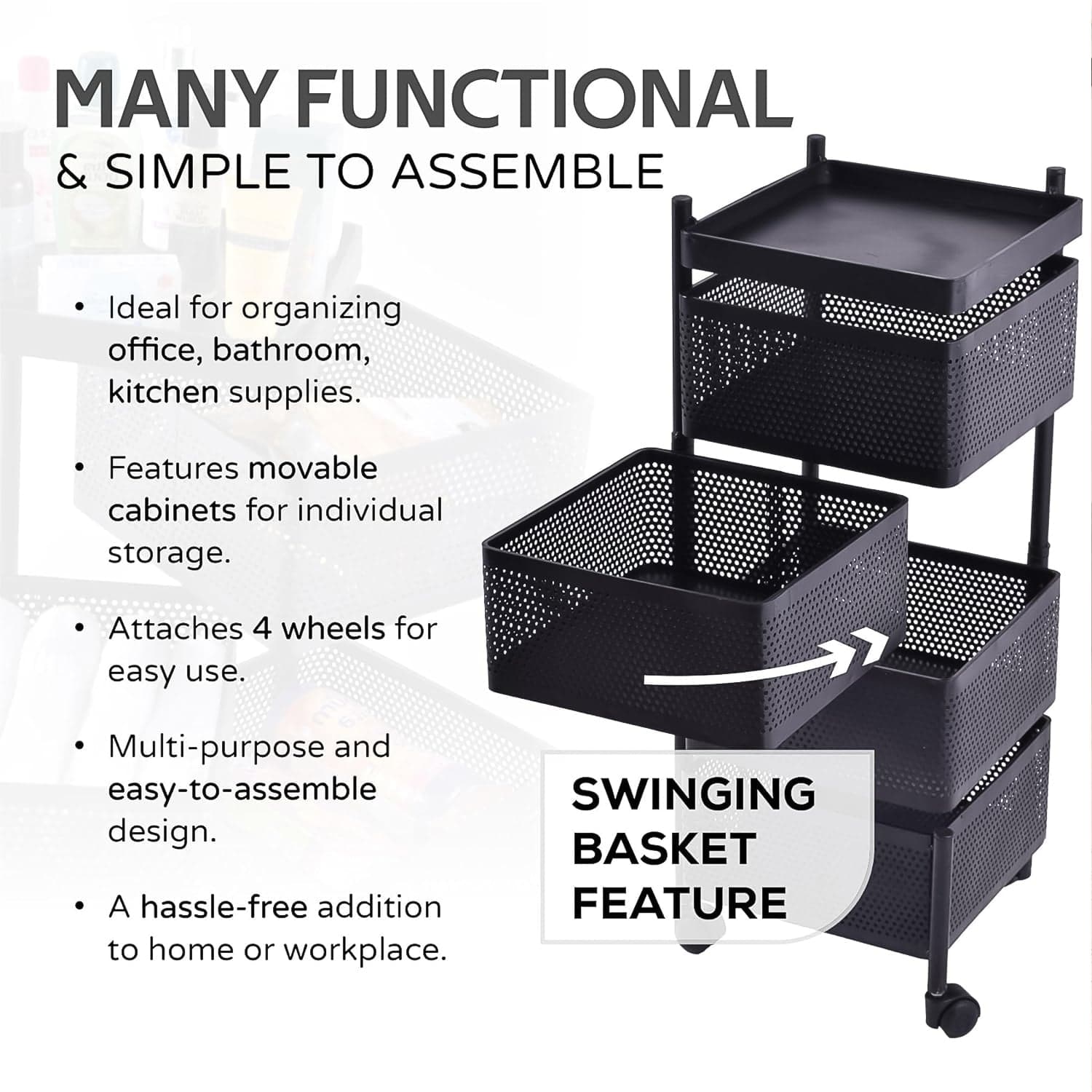 Metal Square High Quality Kitchen Trolley with Wheels (4 Layer / 1 Pc) thumbnail 6