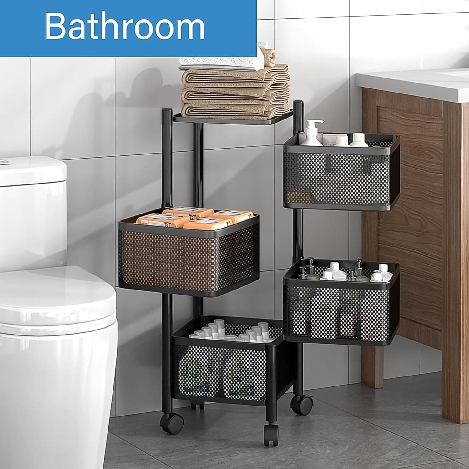 Metal Square High Quality Kitchen Trolley with Wheels (4 Layer / 1 Pc) thumbnail 7