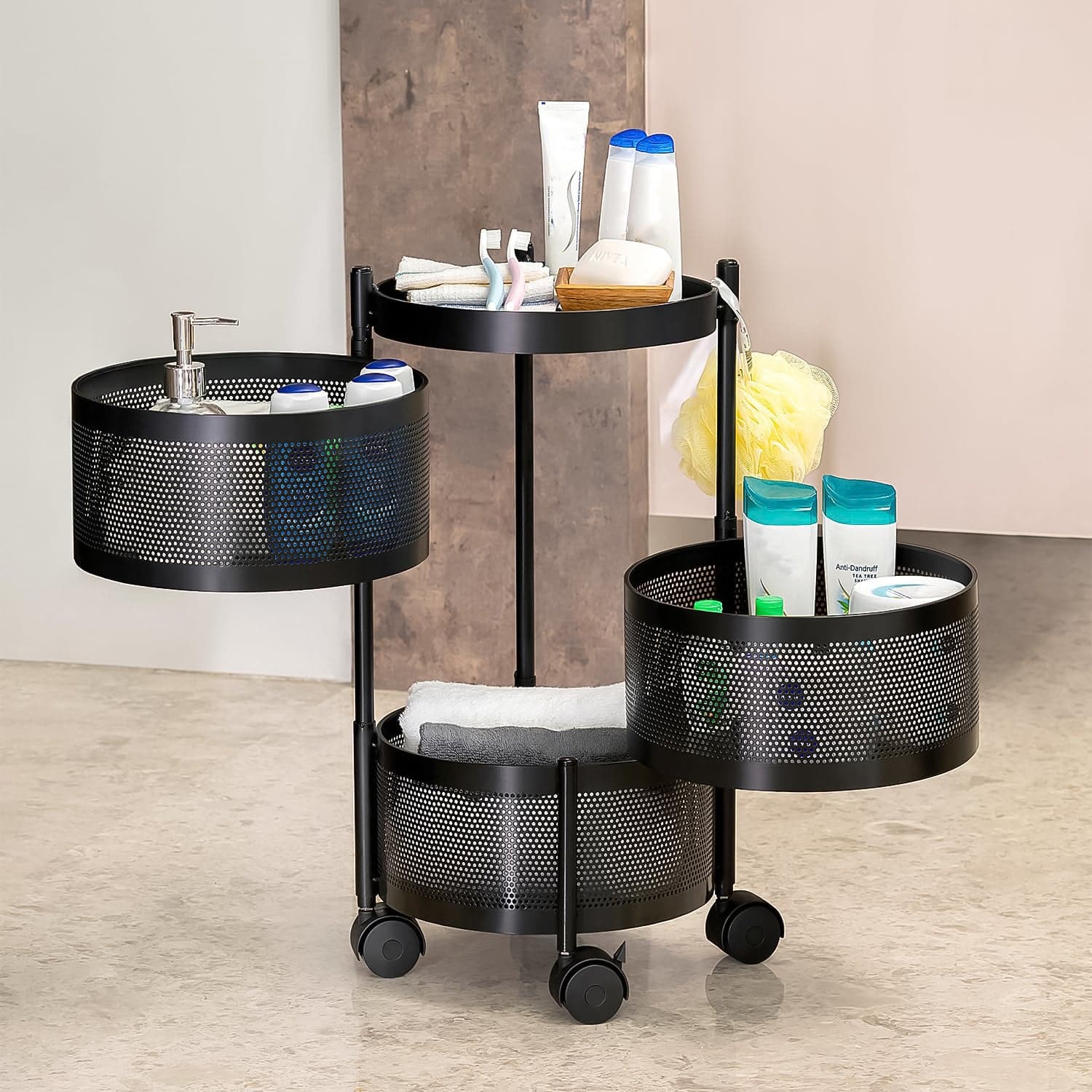 Metal Round High Quality Kitchen Trolley with Wheels (3 Layer / 1 Pc) thumbnail 1
